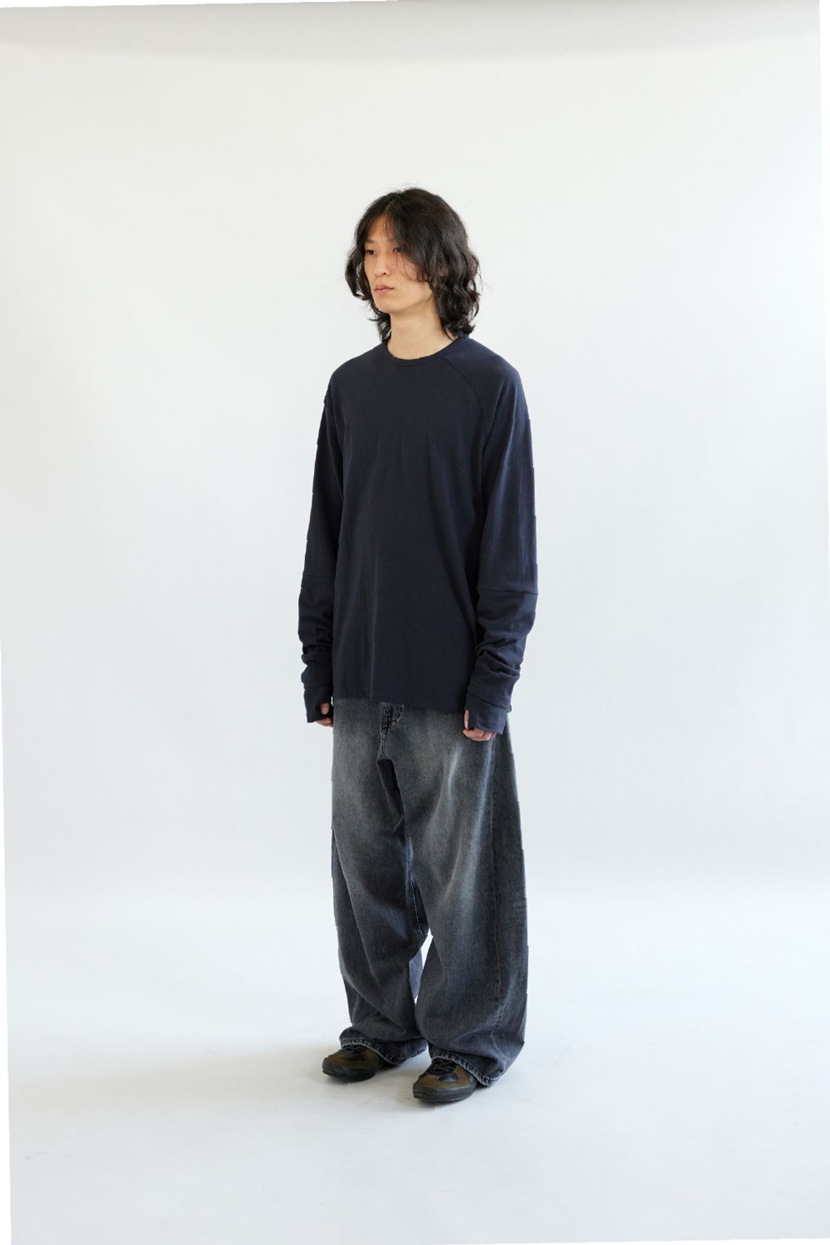 해칭룸(HATCHINGROOM) Wide Curve Jeans Washed Black