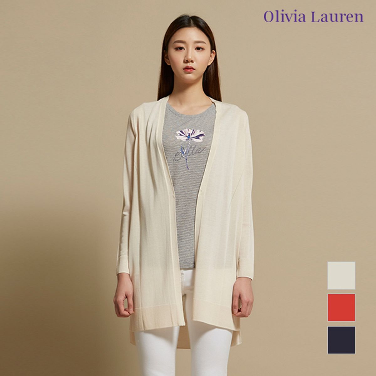 올리비아로렌(OLIVIALAUREN) 롱기장 니트 가디건_VOBBCWM4211
