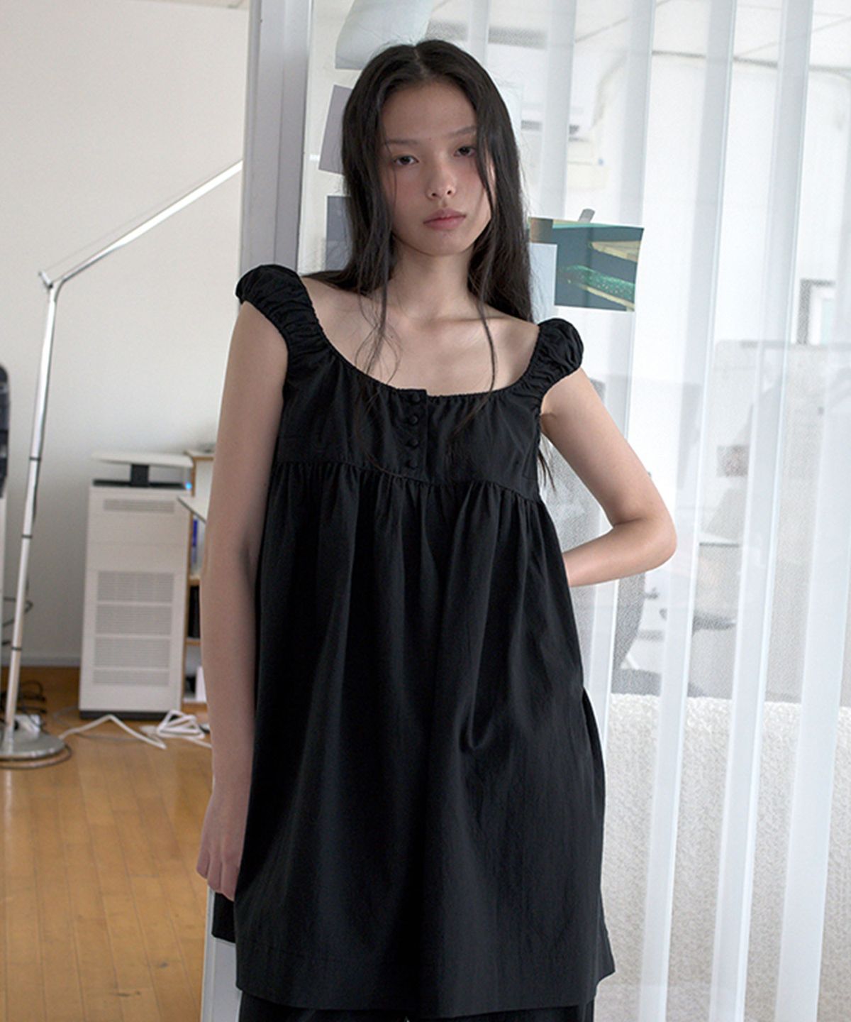 오버듀플레어(OVERDUEFLAIR) COTTON BABY DOLL DRESS_BLACK