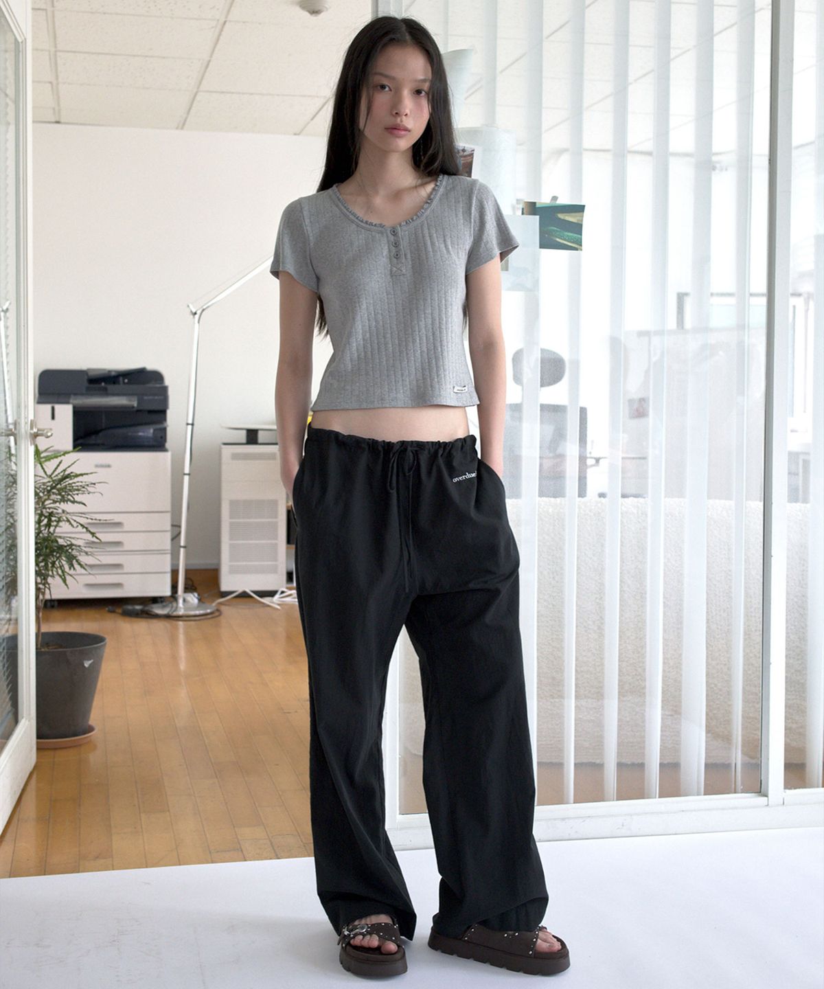 오버듀플레어(OVERDUEFLAIR) COTTON SHEER PANTS_BLACK