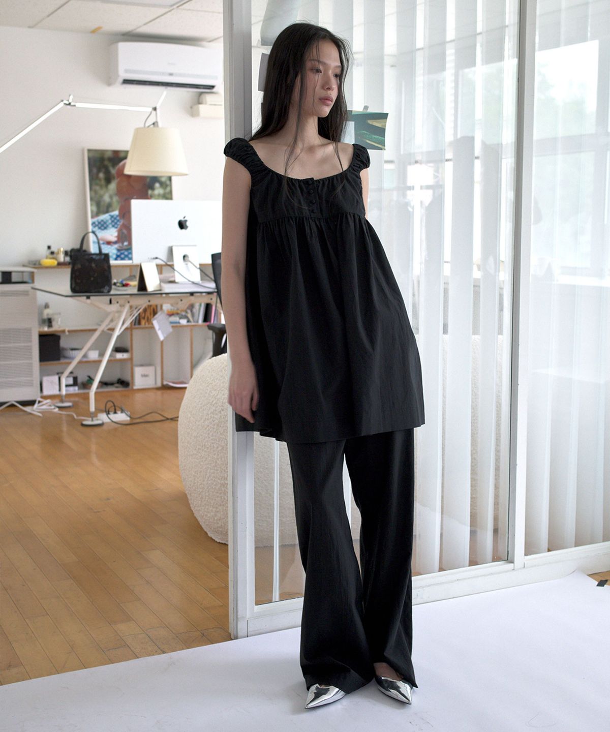 오버듀플레어(OVERDUEFLAIR) COTTON SHEER PANTS_BLACK