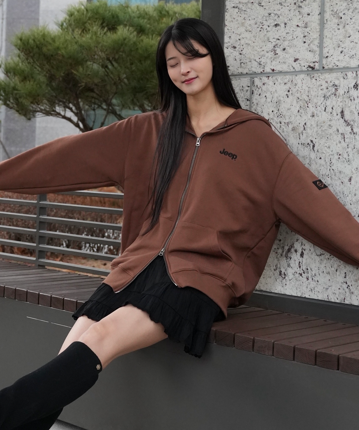 지프(JEEP) 2WAY 오버핏 스몰 지프 후드집업 (JR5TZU051BR)