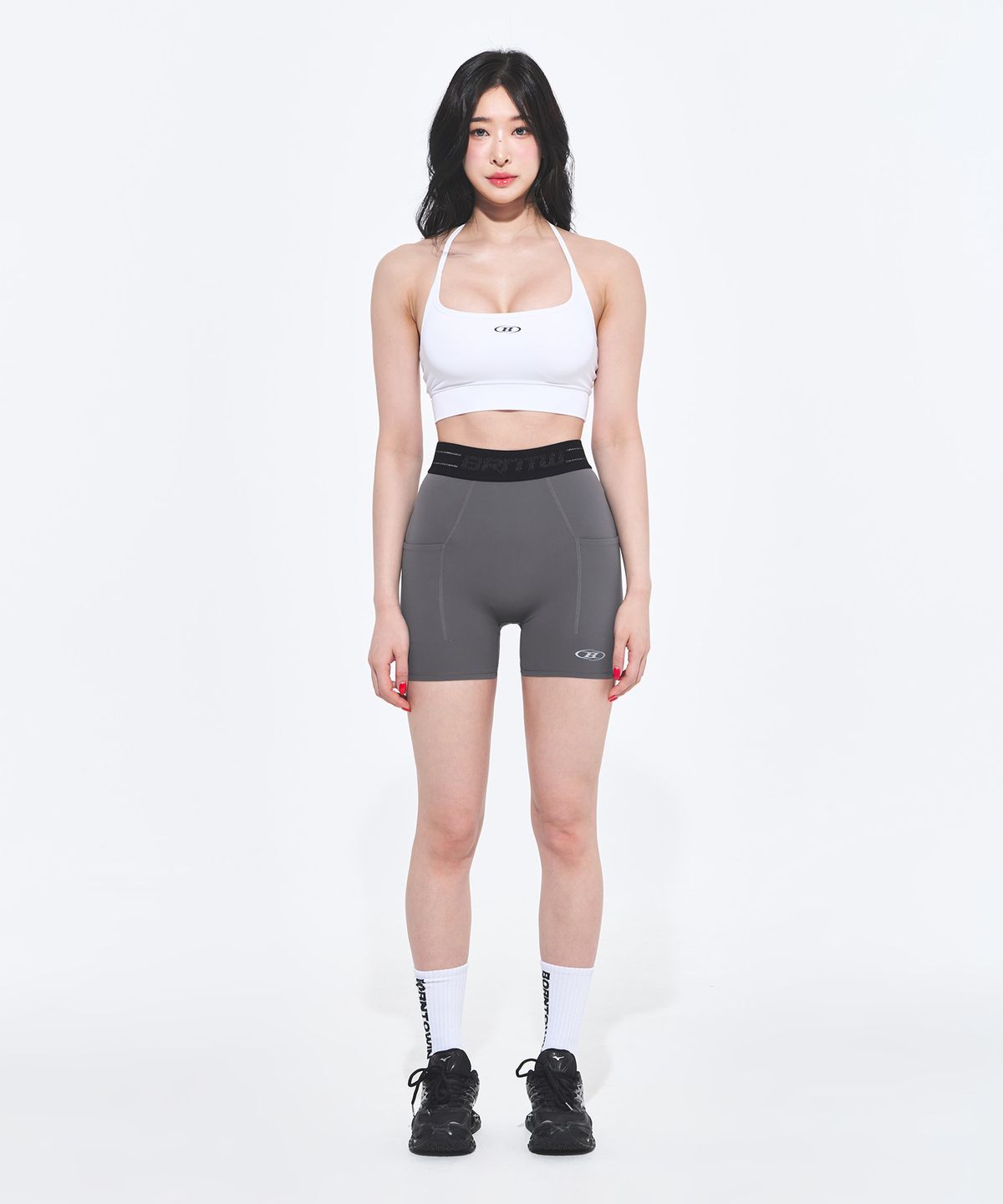 본투윈(BORN TO WIN) REFLECTIVE OUT BAND POCKET 3.5 BIKER SHORTS [CHARCOAL]