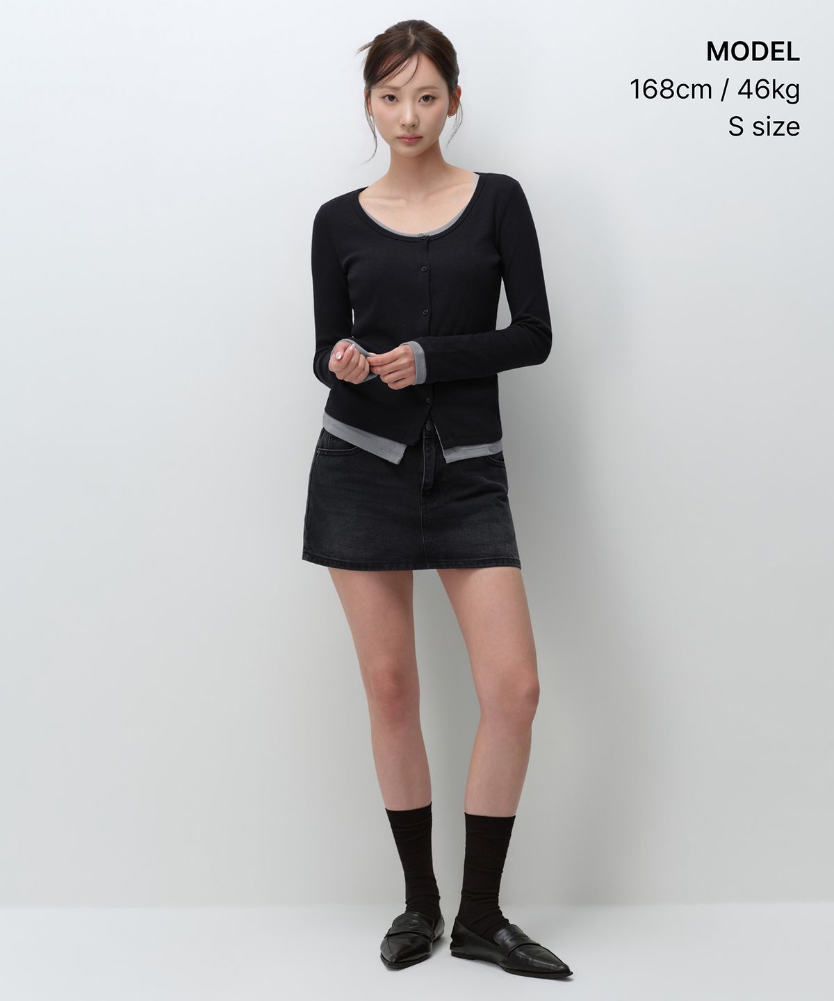 무신사 스탠다드 우먼(MUSINSA STANDARD WOMAN) 우먼즈 리브드 슬림 스쿱 넥 레이어드 저지 가디건 [블랙]