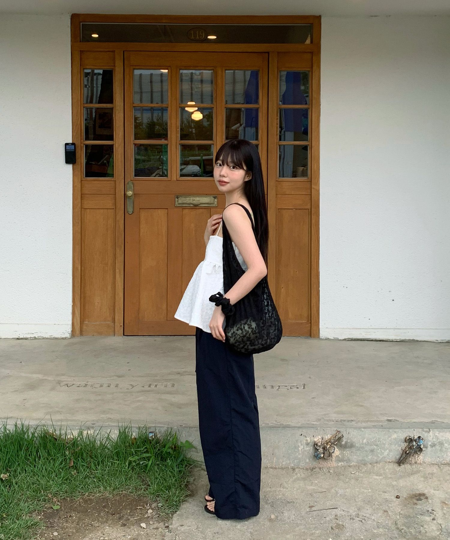 MUSINSA | MUCU AND EBONY Veil Lace Bag & Scrunch SET _ Black