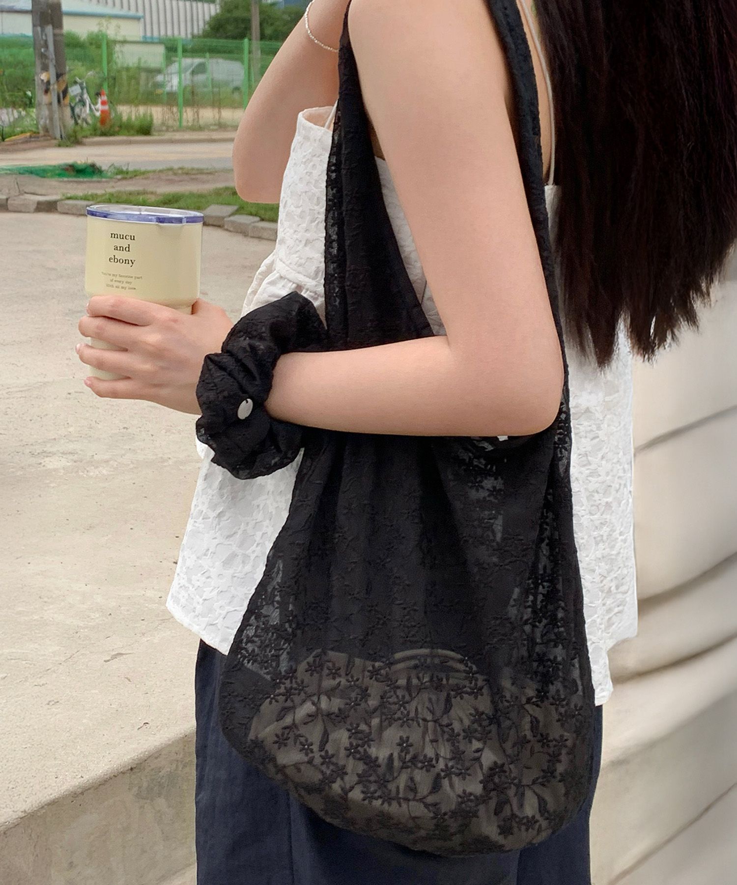 ★mucu and ebony★ Veil Lace Bag & Scrunch SET _ White 무쿠앤에보니(MUCU AND EBONY) Veil Lace Bag & Scrunch SET