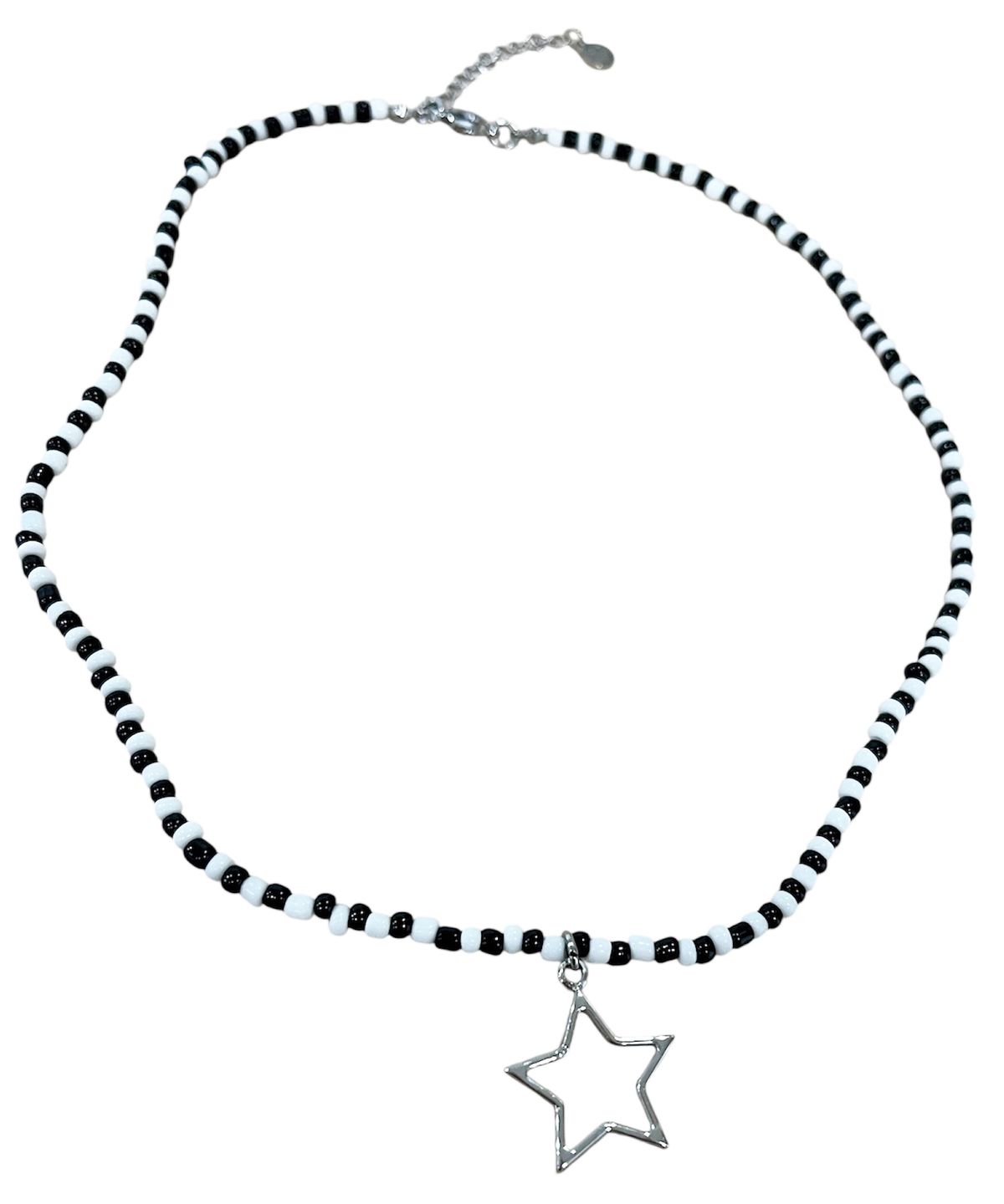 스케이터락(SK8ER ROCK) Star Stripe Beads Necklace ((black & white))