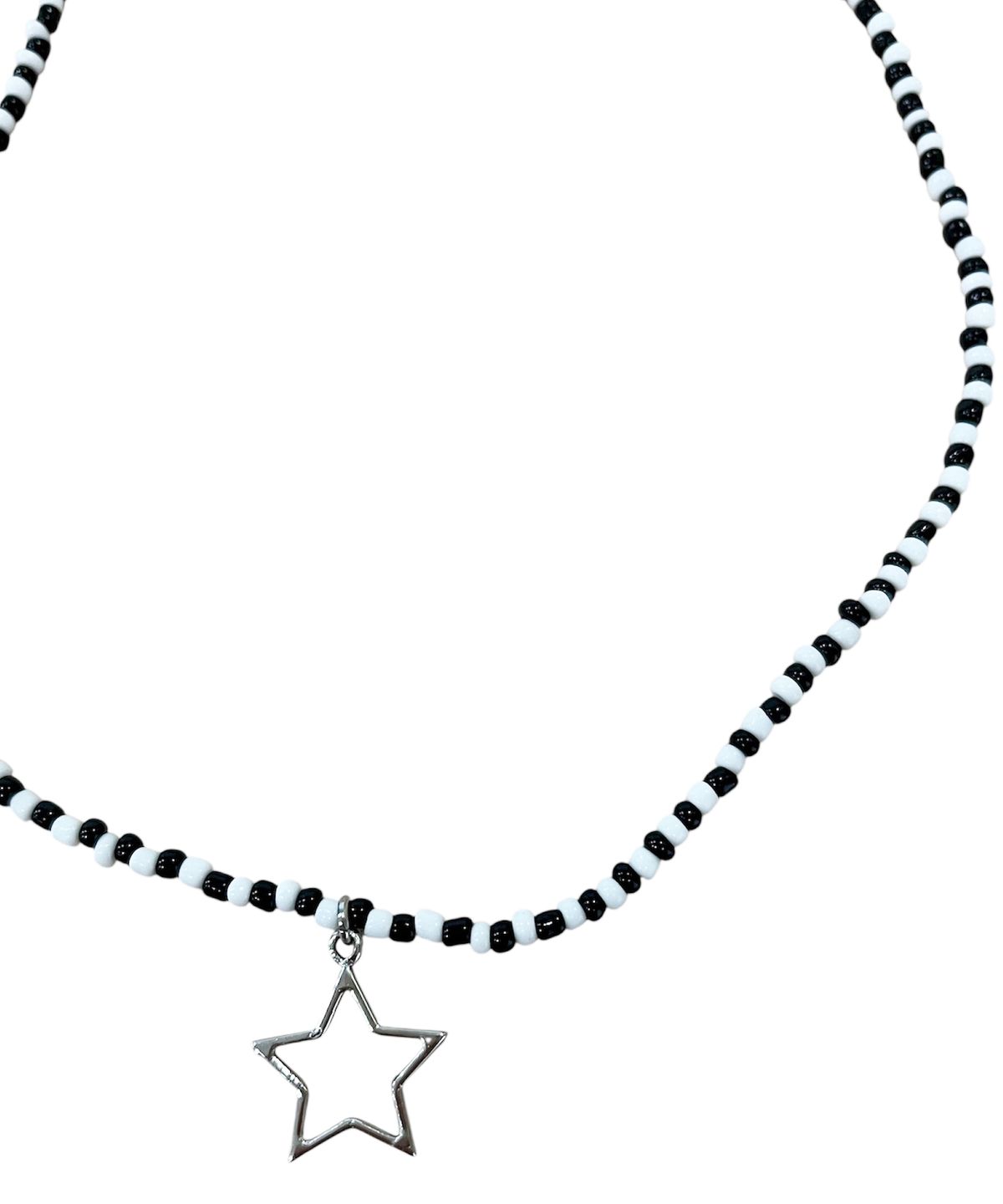 스케이터락(SK8ER ROCK) Star Stripe Beads Necklace ((black & white))
