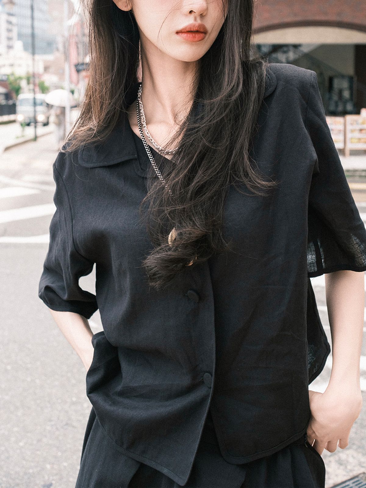 메르메르(MER MER) (2컬러) 아이스 린넨 셔츠 자켓 블랙/베이지