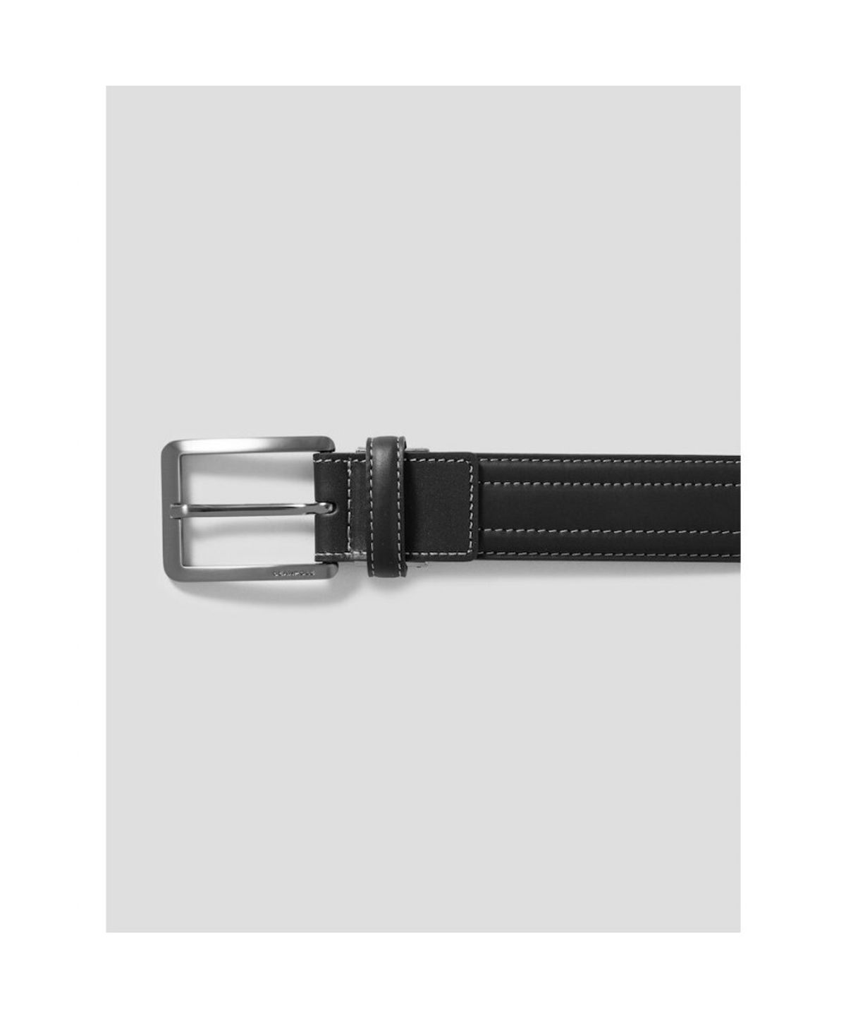 빈폴 액세서리(BEANPOLE ACCESSORY) 가죽 로고엠보 사각 버클 벨트 -  블랙