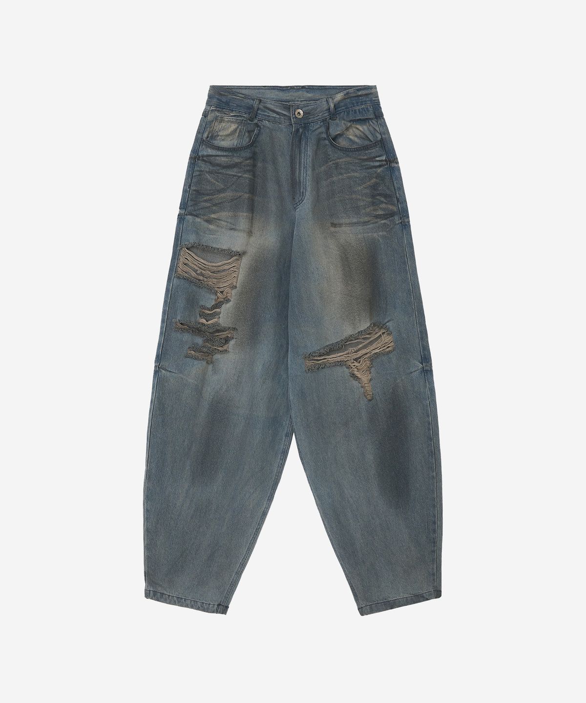 비엘알(BLR) Destroyed Oil Washed Wide Denim Pants Light Blue