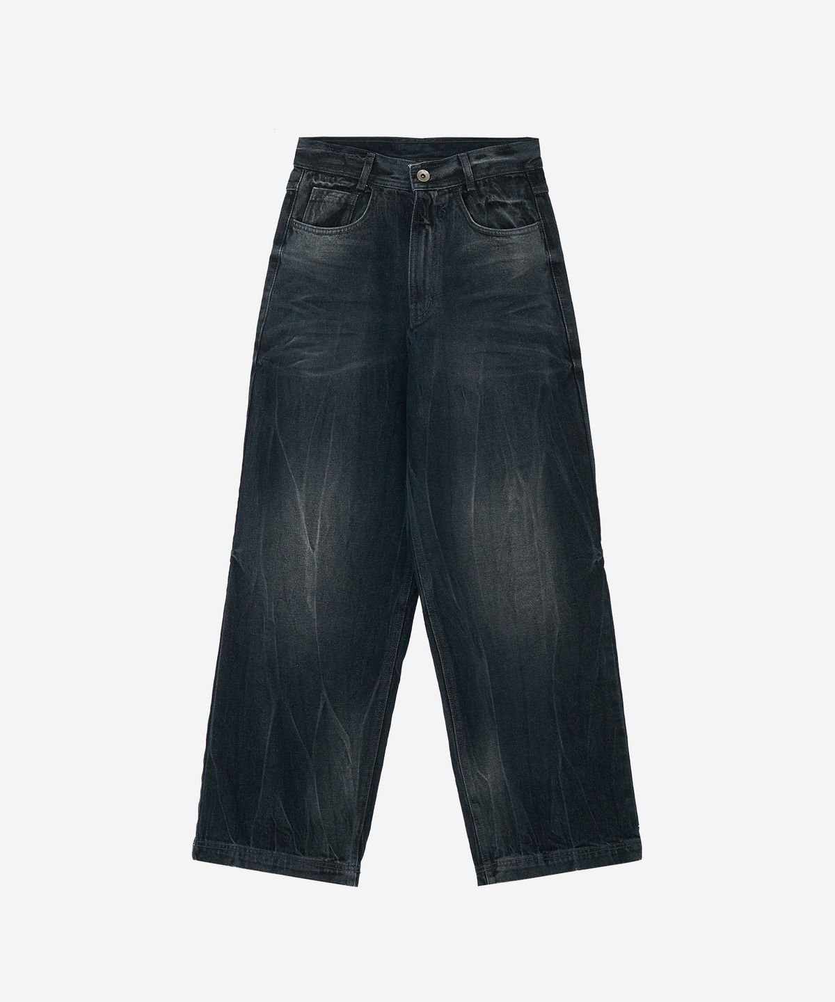 비엘알(BLR) Crack Washed Wide Denim Pants Dark Blue