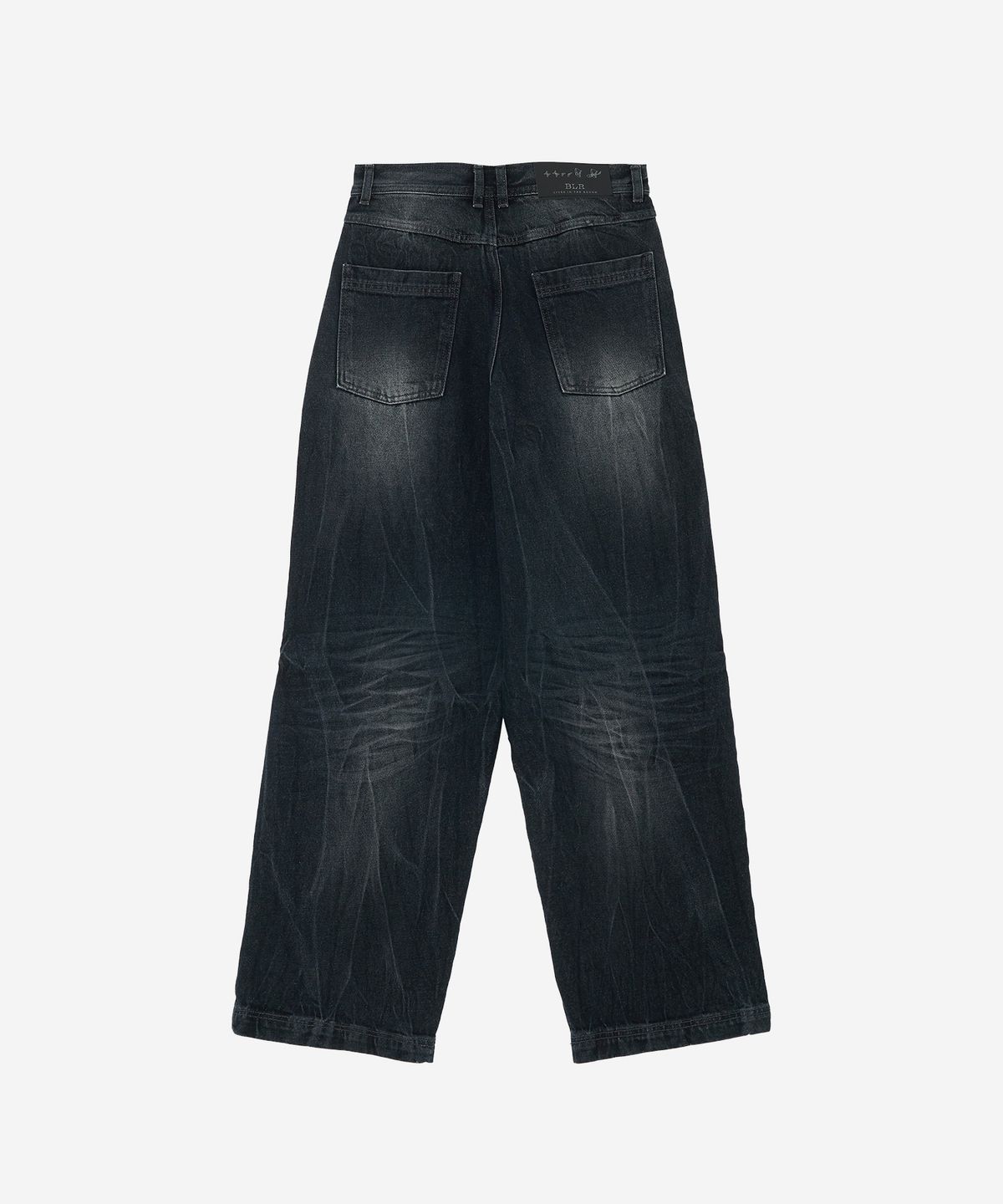 비엘알(BLR) Crack Washed Wide Denim Pants Dark Blue