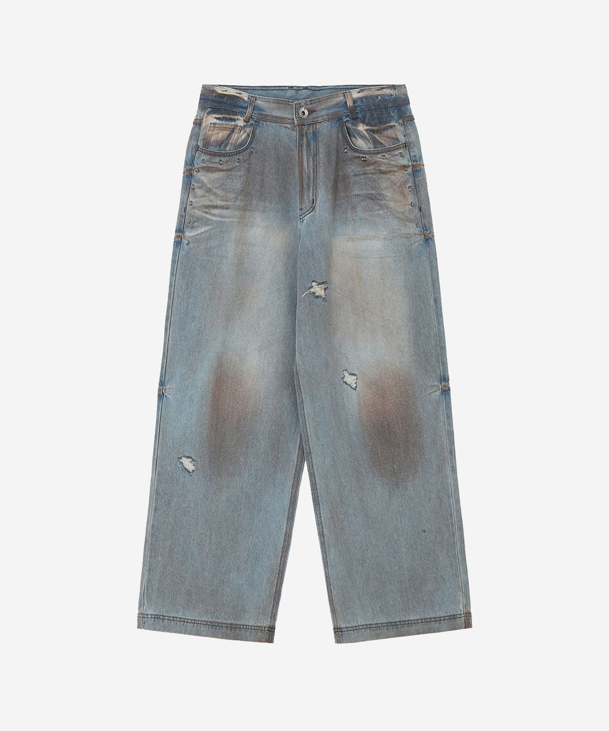 비엘알(BLR) Punched Dirty Wide Denim Pants Light Blue