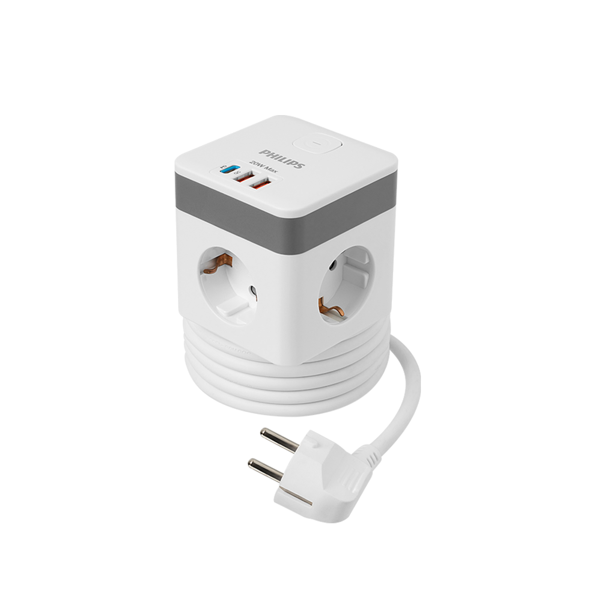 필립스(PHILIPS) 고용량 파워 큐브 멀티탭 3구 USB C타입 A타입 2M