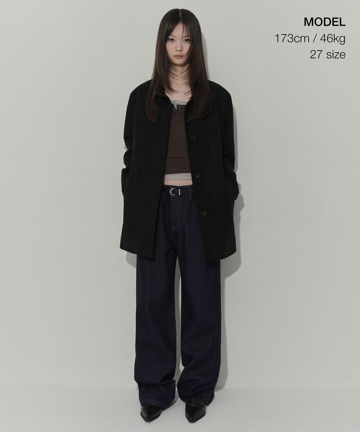 무신사 스탠다드 우먼(MUSINSA STANDARD WOMAN) 우먼즈 웨이스트 밴드리스 루즈 스트레이트 데님 팬츠 [딥 인디고]