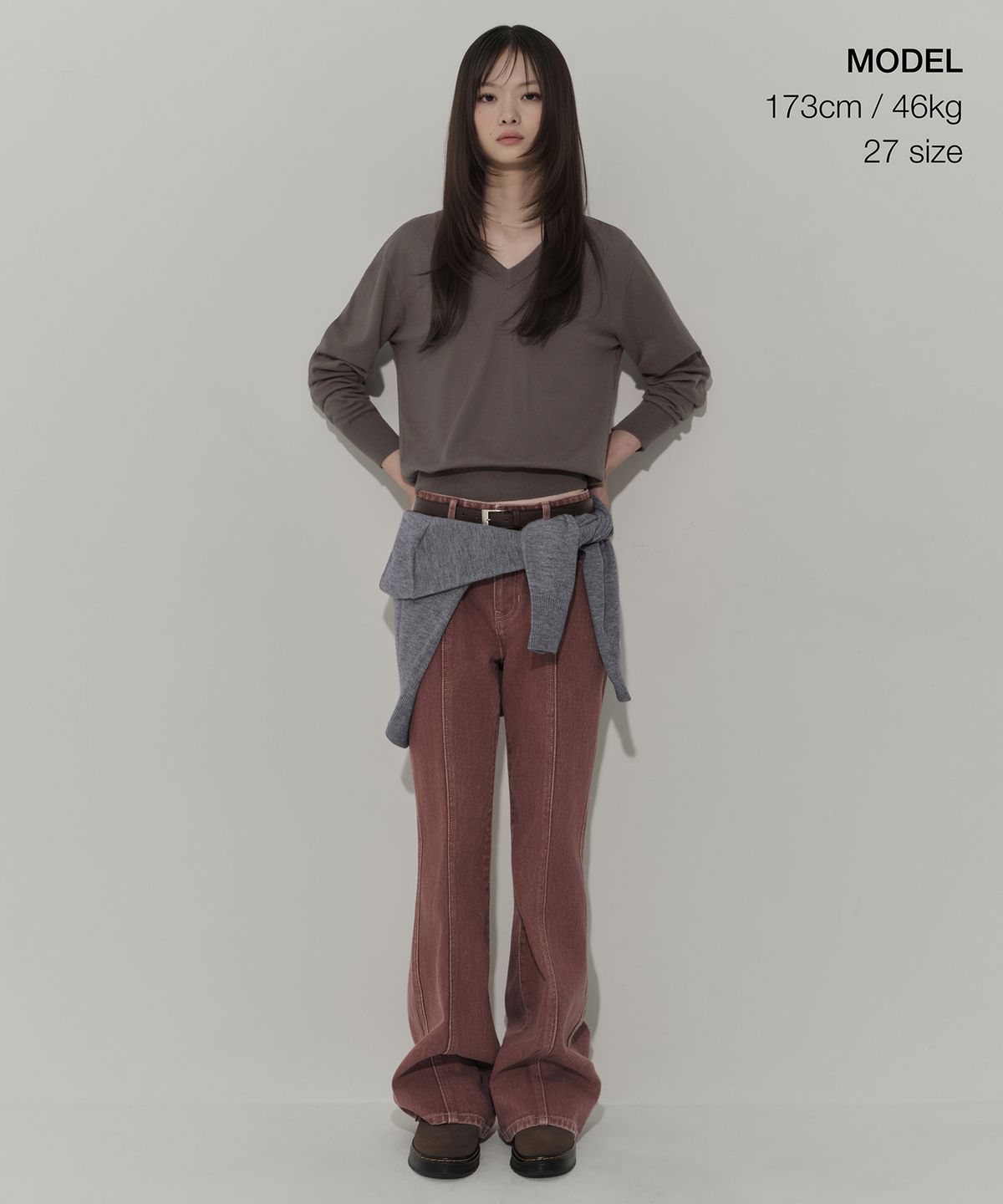 무신사 스탠다드 우먼(MUSINSA STANDARD WOMAN) 우먼즈 피그먼트 패널드 플레어 데님 팬츠 [스모크핑크]
