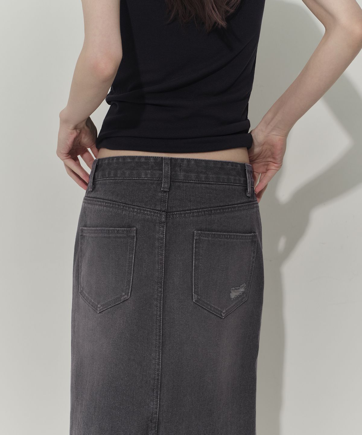 무신사 스탠다드 우먼(MUSINSA STANDARD WOMAN) 우먼즈 피그먼트 디스트로이드 맥시 스커트 [차콜 그레이]