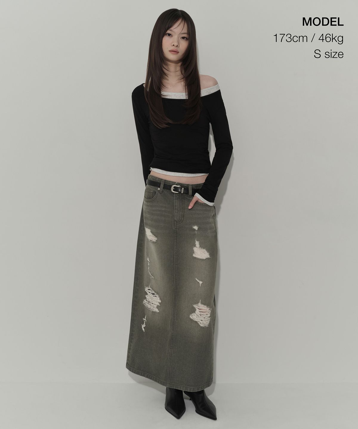 무신사 스탠다드 우먼(MUSINSA STANDARD WOMAN) 우먼즈 피그먼트 디스트로이드 맥시 스커트 [카키]