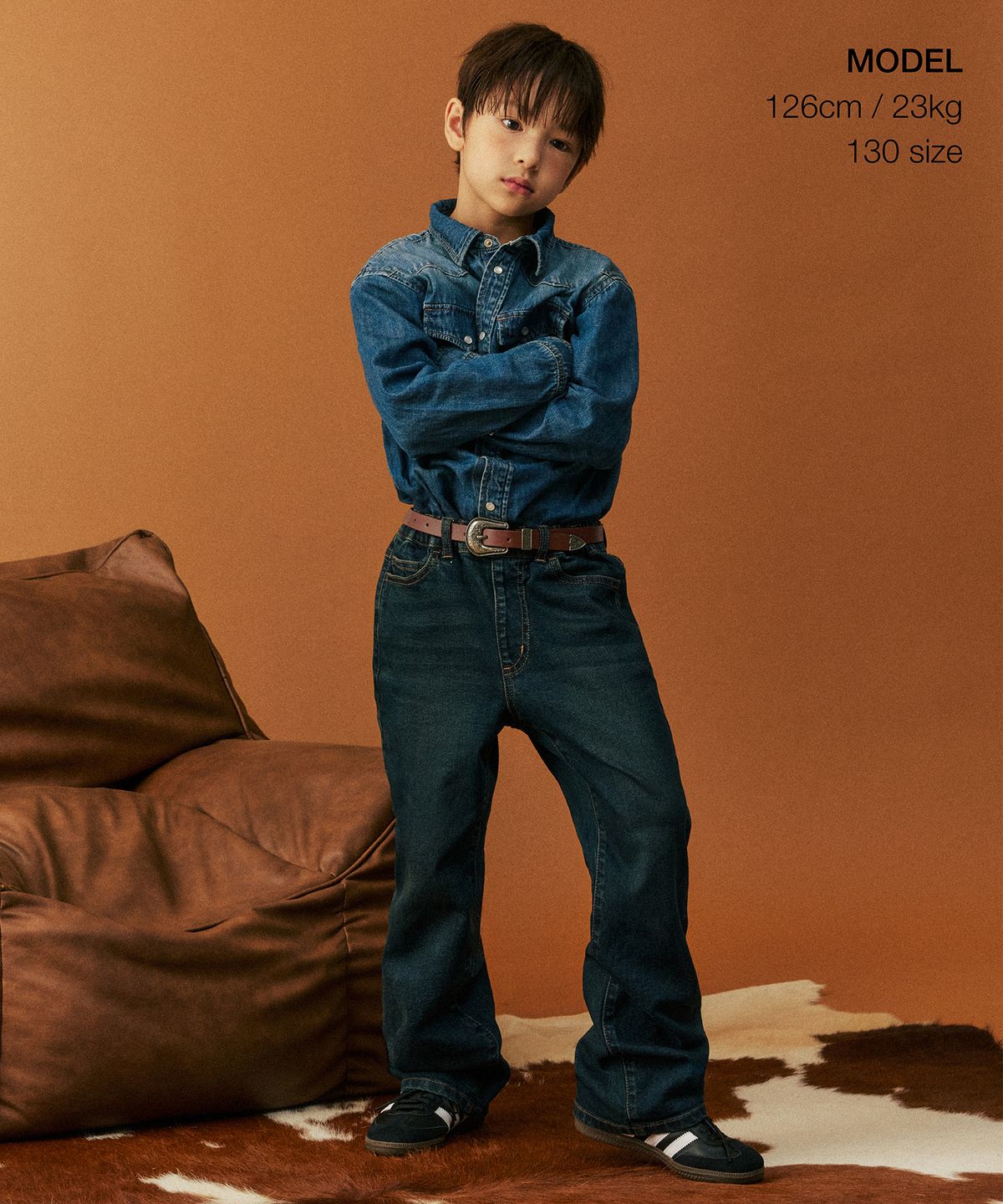 무신사 스탠다드 키즈(MUSINSA STANDARD KIDS) 데님 웨스턴 셔츠 [미디엄인디고]