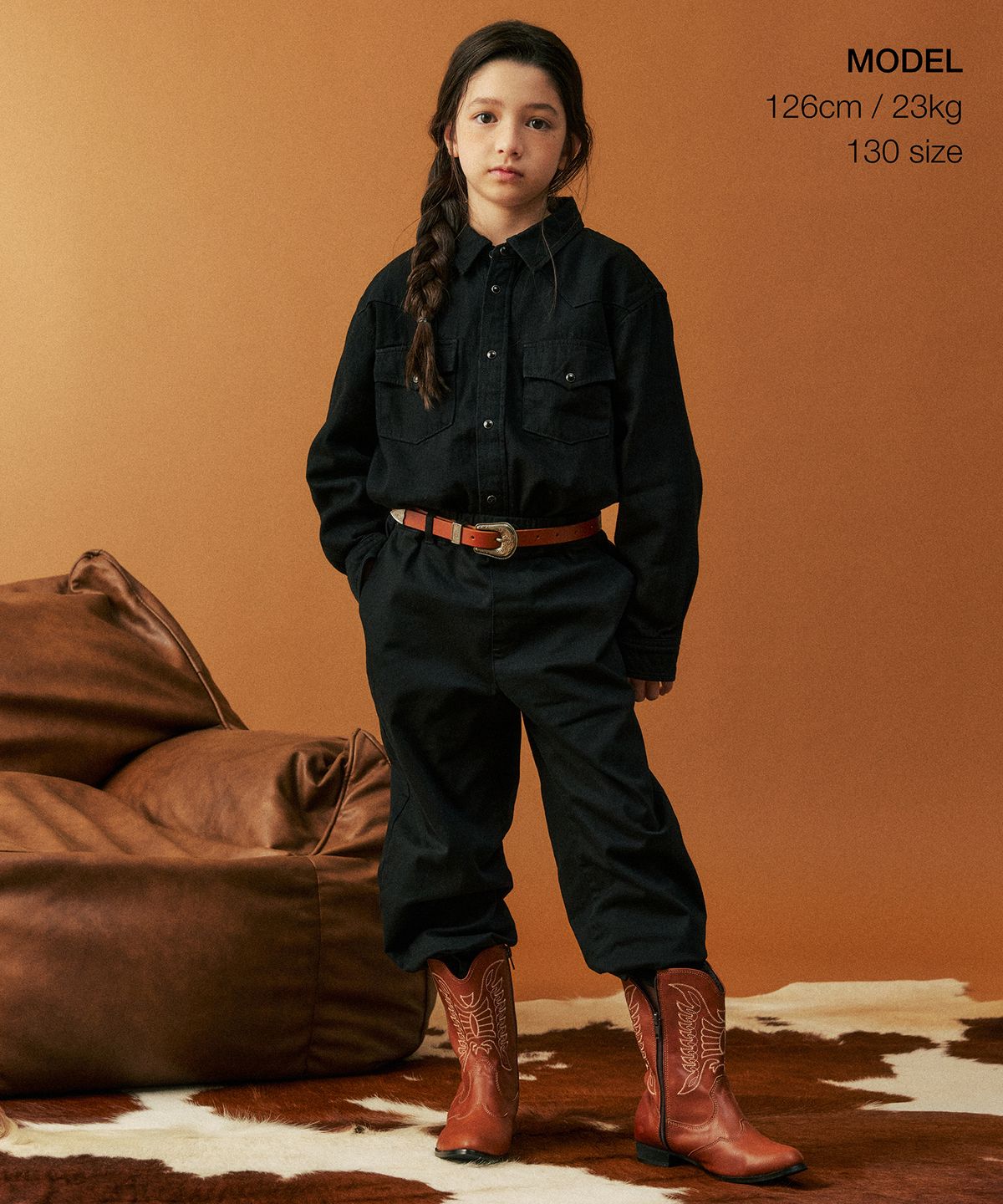 무신사 스탠다드 키즈(MUSINSA STANDARD KIDS) 데님 웨스턴 셔츠 [블랙]