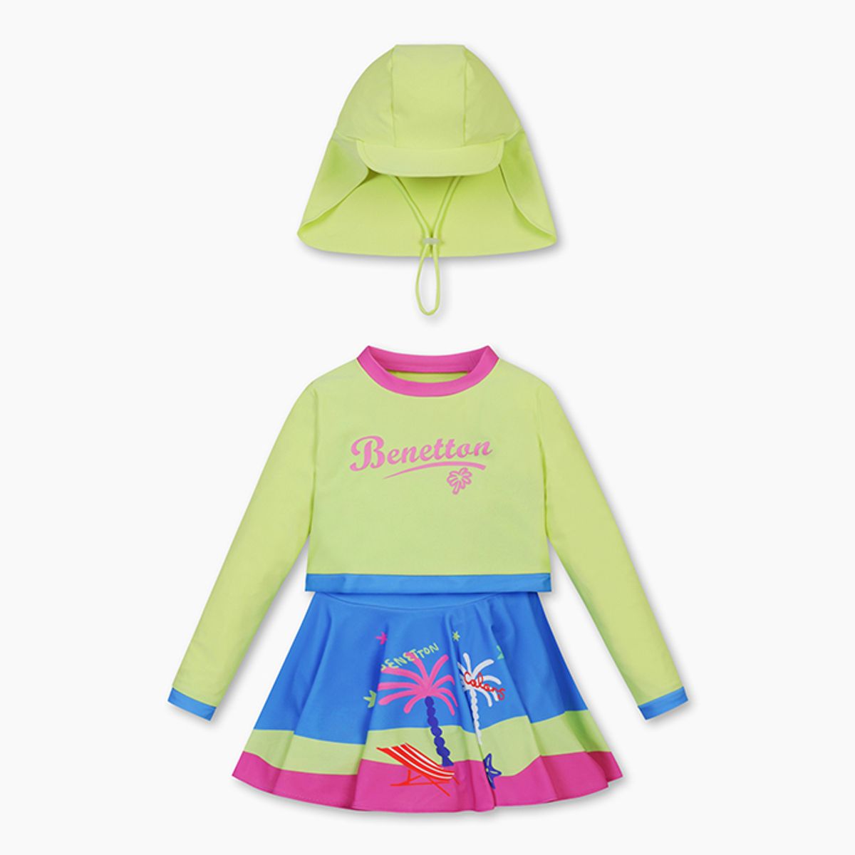 베네통키즈(BENETTONKIDS) 야자수 래쉬가드 SET_QCET17531GN