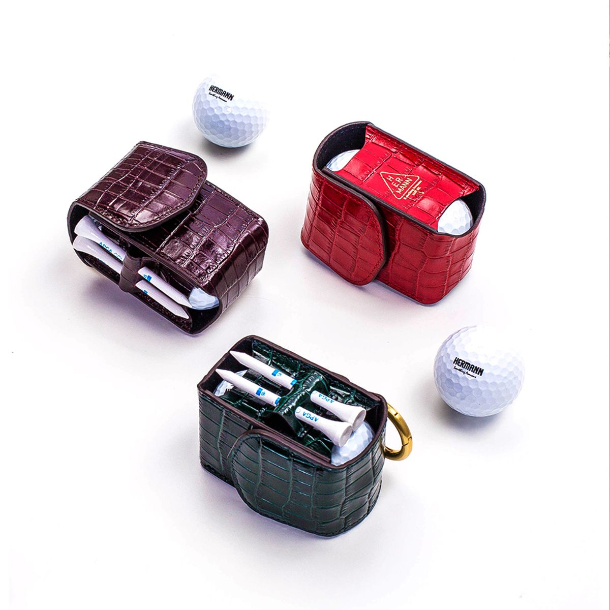 헤르만(HERMANN) 프리모 PRIMO 이니셜 앨리 가죽 골프공 골프볼 케이스 파우치 Golf Ball Case
