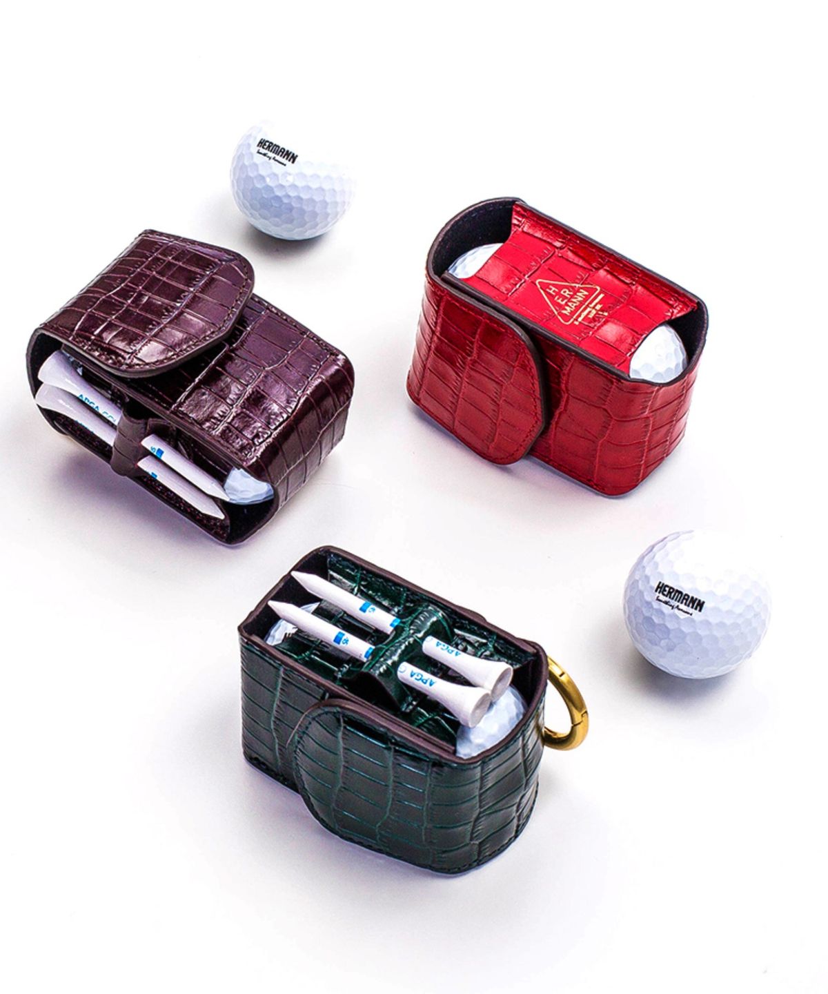 헤르만(HERMANN) 프리모 PRIMO 이니셜 앨리 가죽 골프공 골프볼 케이스 파우치 Golf Ball Case