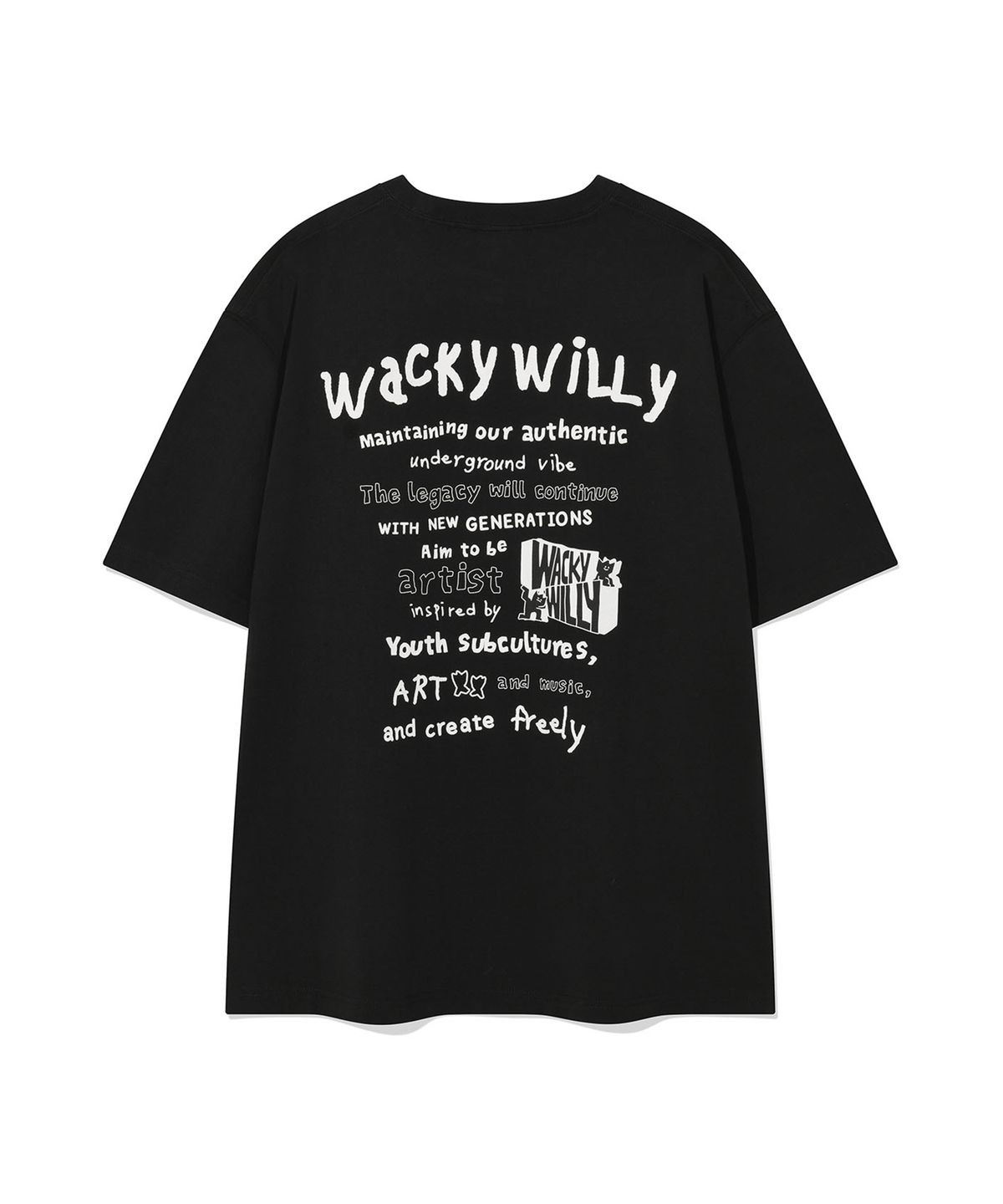 와키윌리(WACKY WILLY) 타이포 아트웍 포인트 반팔 티셔츠 (2 colors)