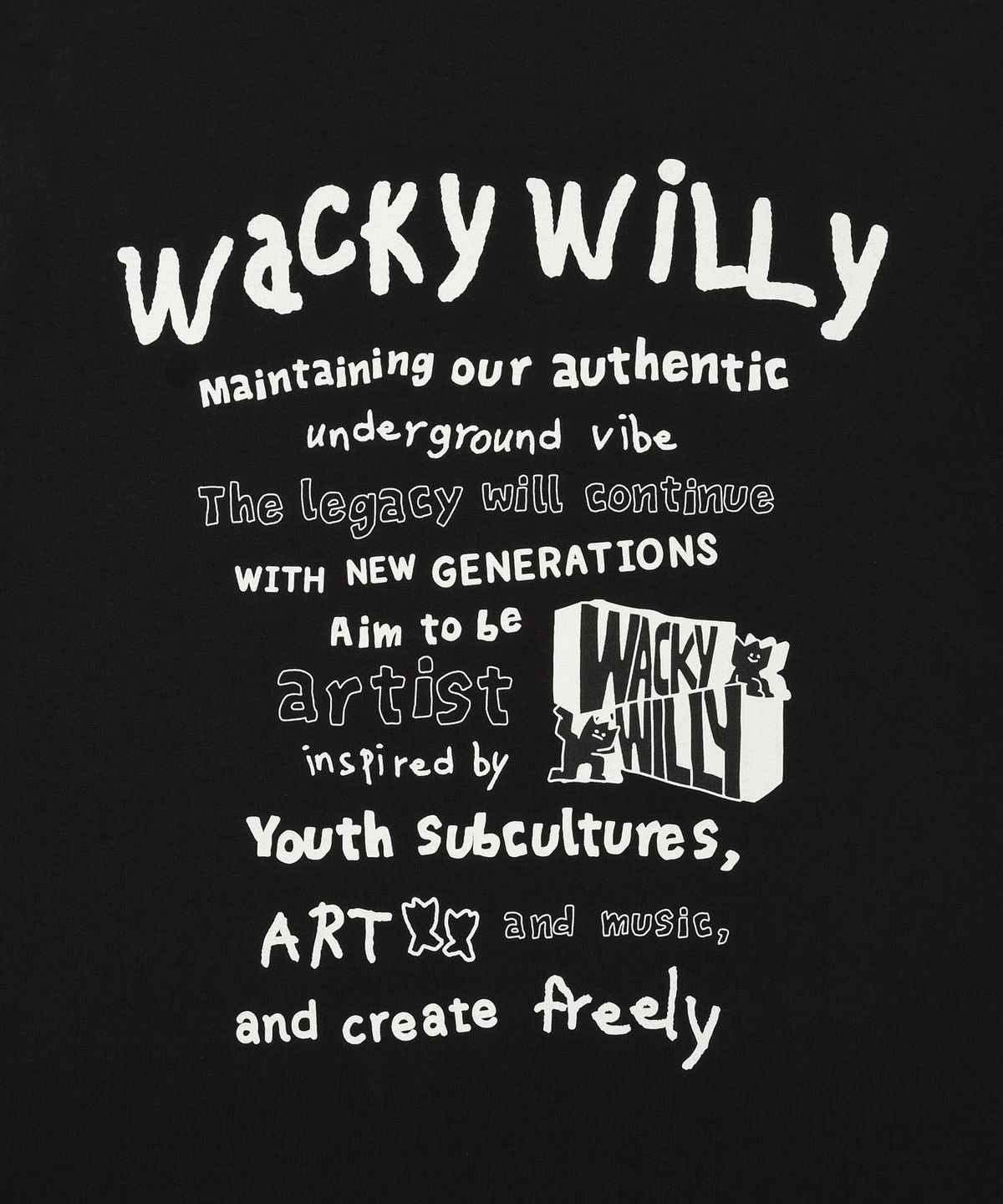 와키윌리(WACKY WILLY) 타이포 아트웍 포인트 반팔 티셔츠 (2 colors)
