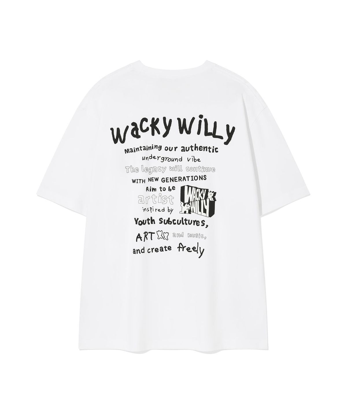와키윌리(WACKY WILLY) 타이포 아트웍 포인트 반팔 티셔츠 (2 colors)
