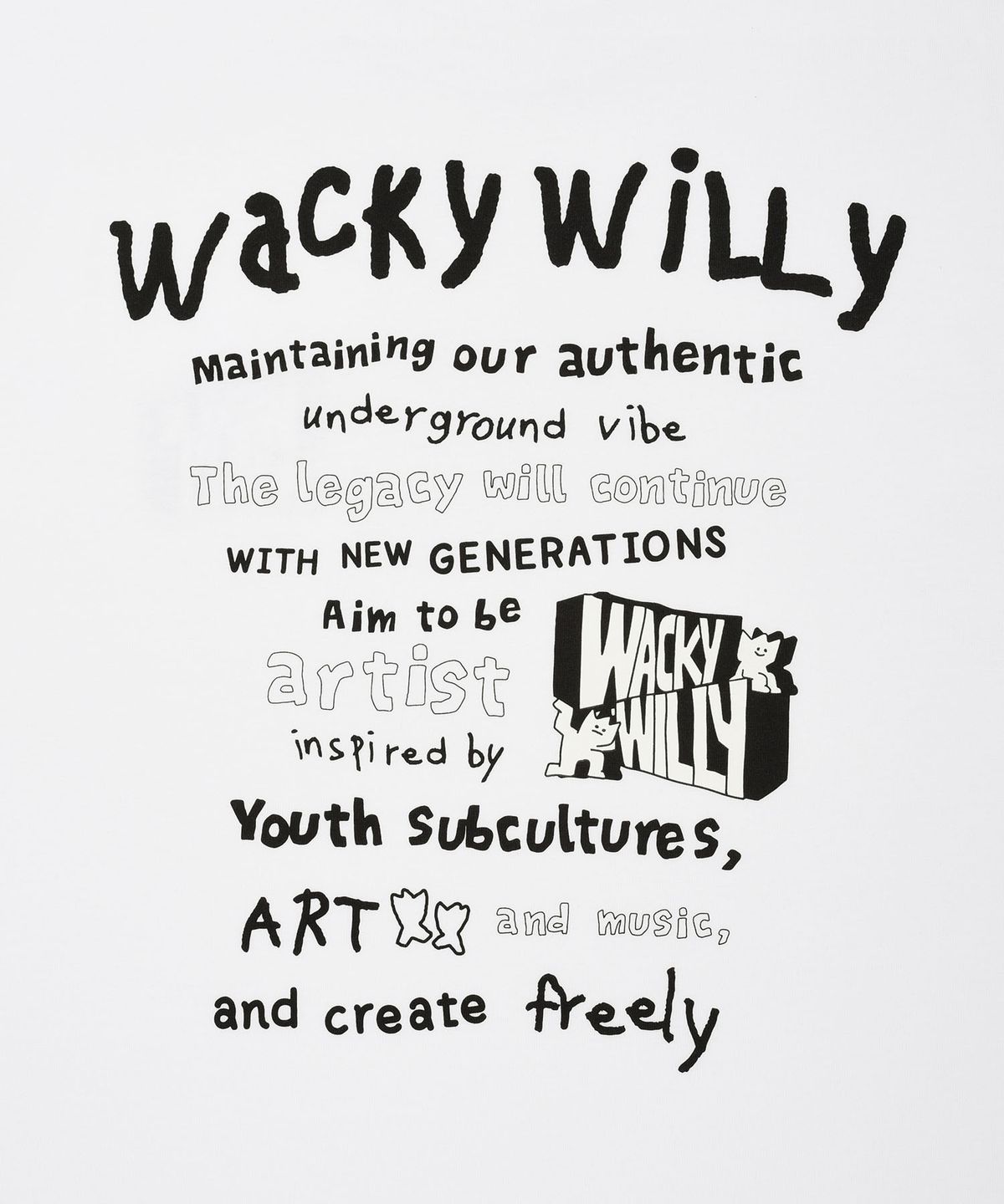 와키윌리(WACKY WILLY) 타이포 아트웍 포인트 반팔 티셔츠 (2 colors)