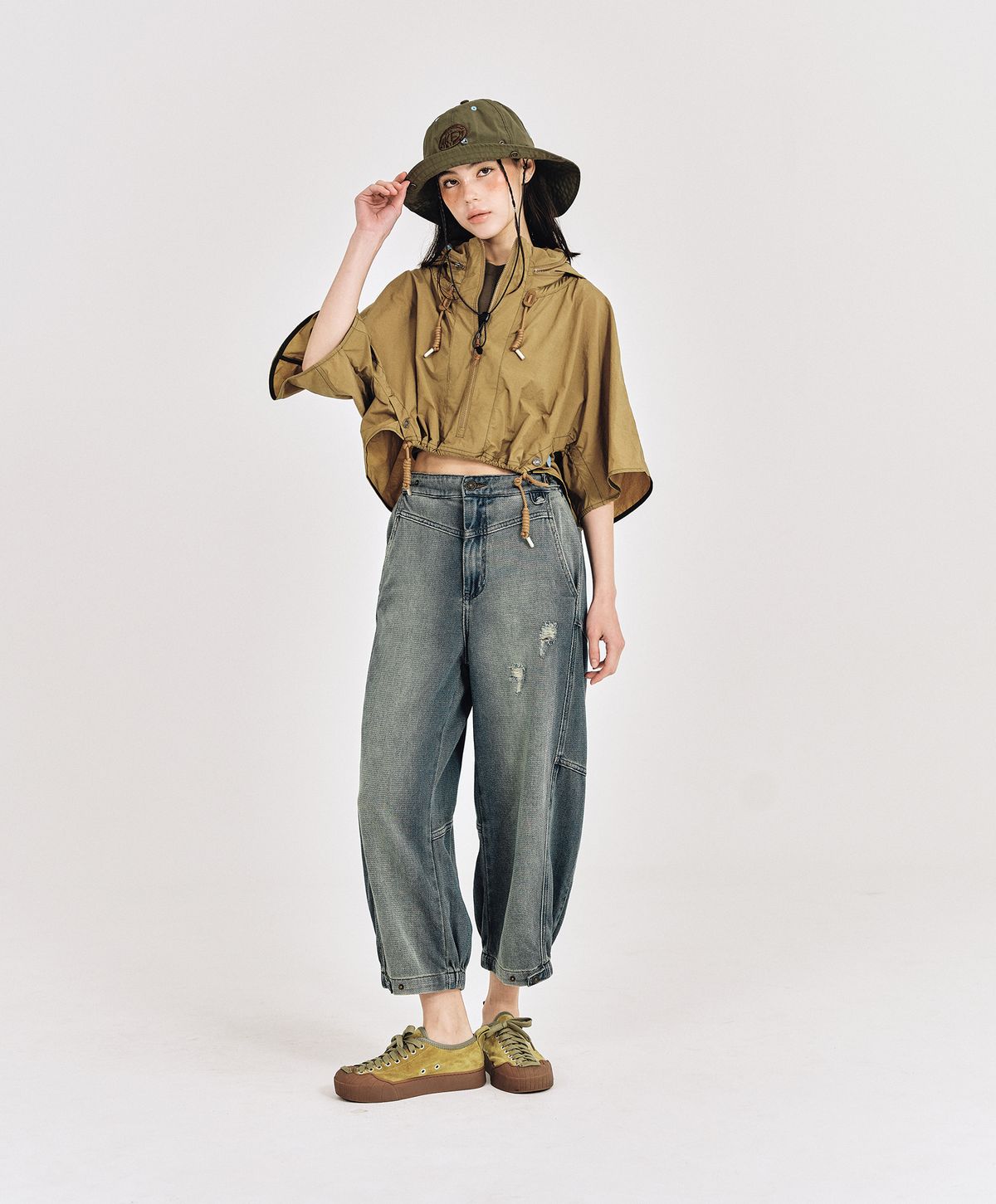 누크피터(NUUKFITTER) WASHING CURVED BALLON JEANS [ICE BLUE]