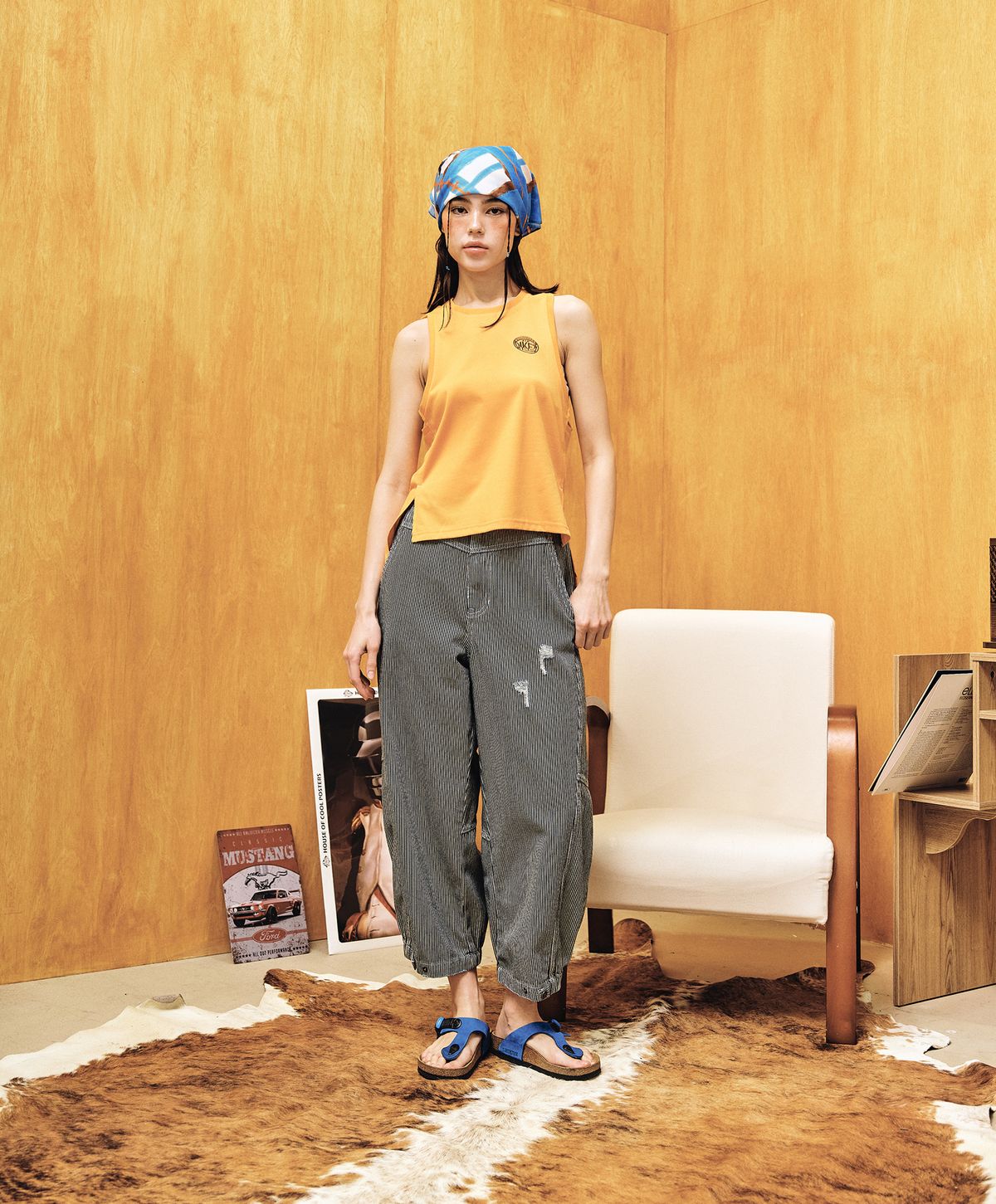 누크피터(NUUKFITTER) WASHING CURVED BALLON JEANS [BLUE(STRIPE)]