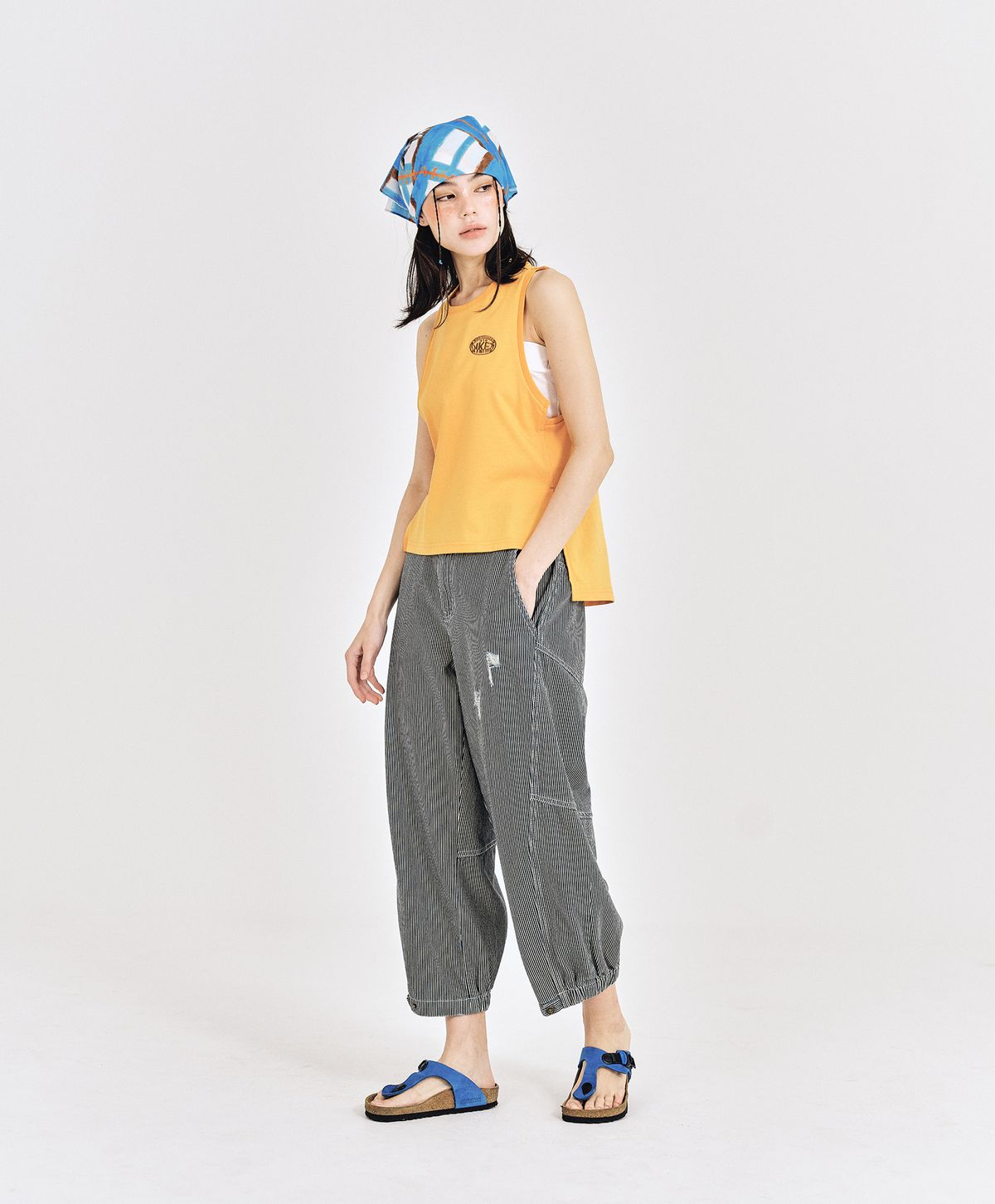 누크피터(NUUKFITTER) WASHING CURVED BALLON JEANS [BLUE(STRIPE)]