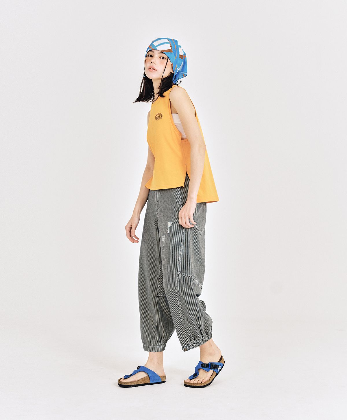 누크피터(NUUKFITTER) WASHING CURVED BALLON JEANS [BLUE(STRIPE)]
