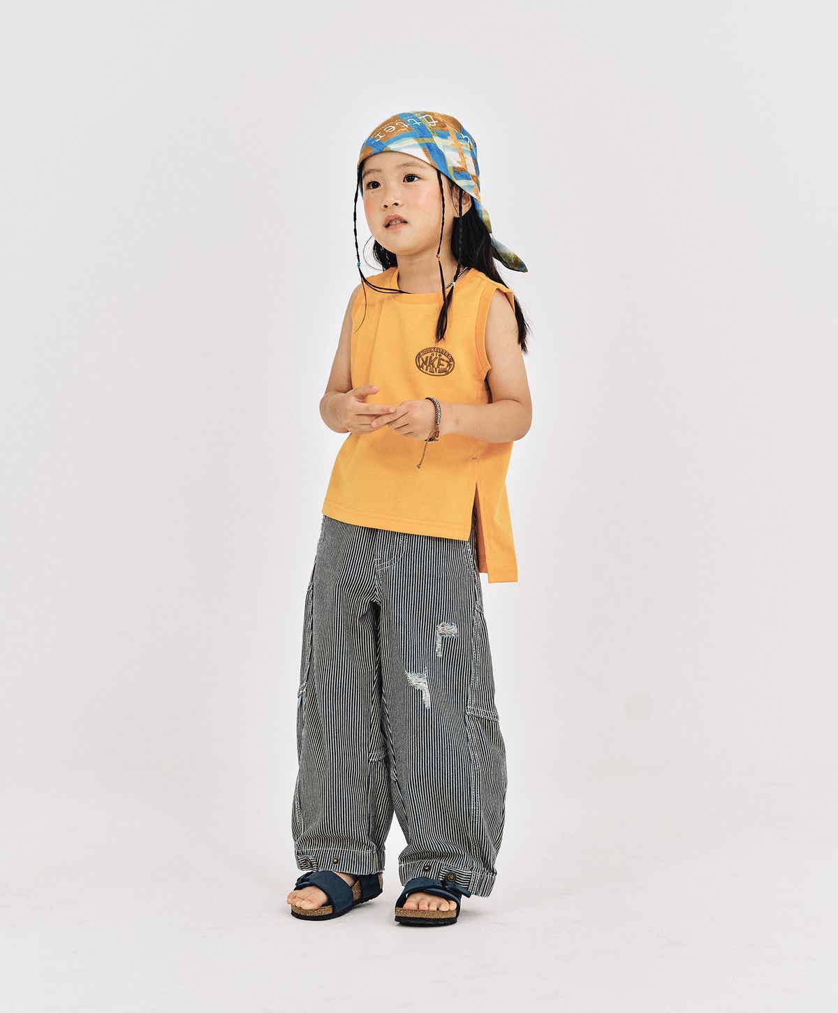 누크피터(NUUKFITTER) WASHING CURVED BALLON JEANS_KIDS [BLUE(STRIPE)]