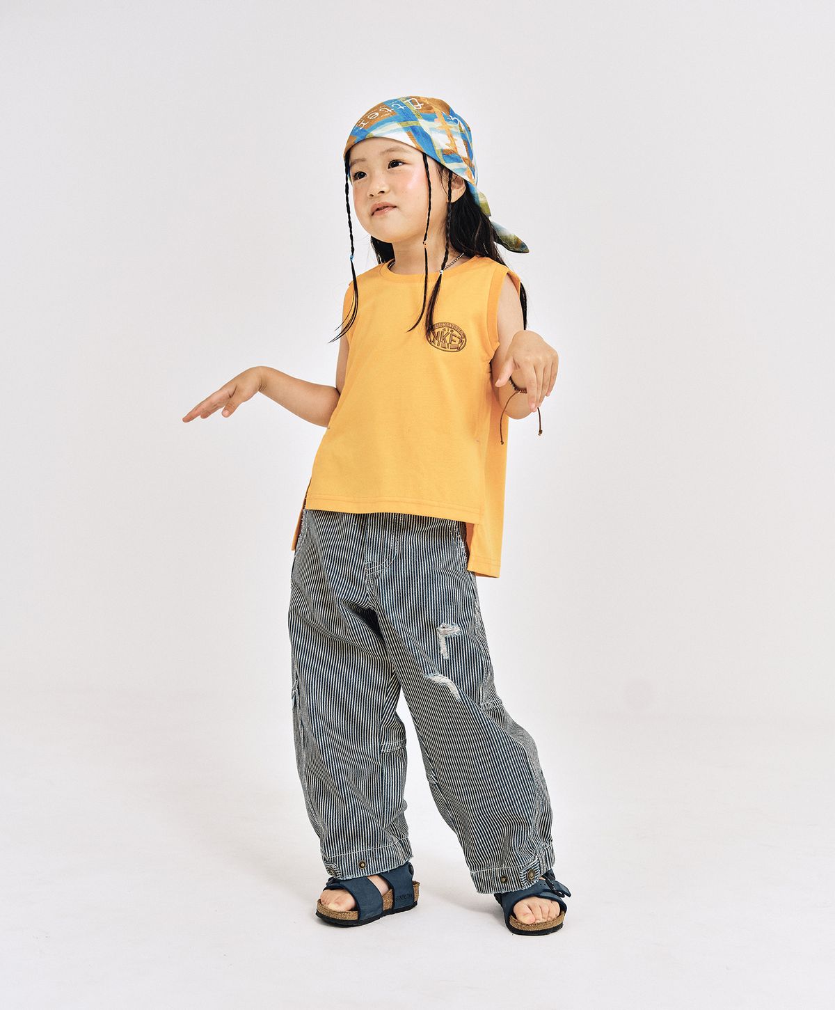 누크피터(NUUKFITTER) WASHING CURVED BALLON JEANS_KIDS [BLUE(STRIPE)]