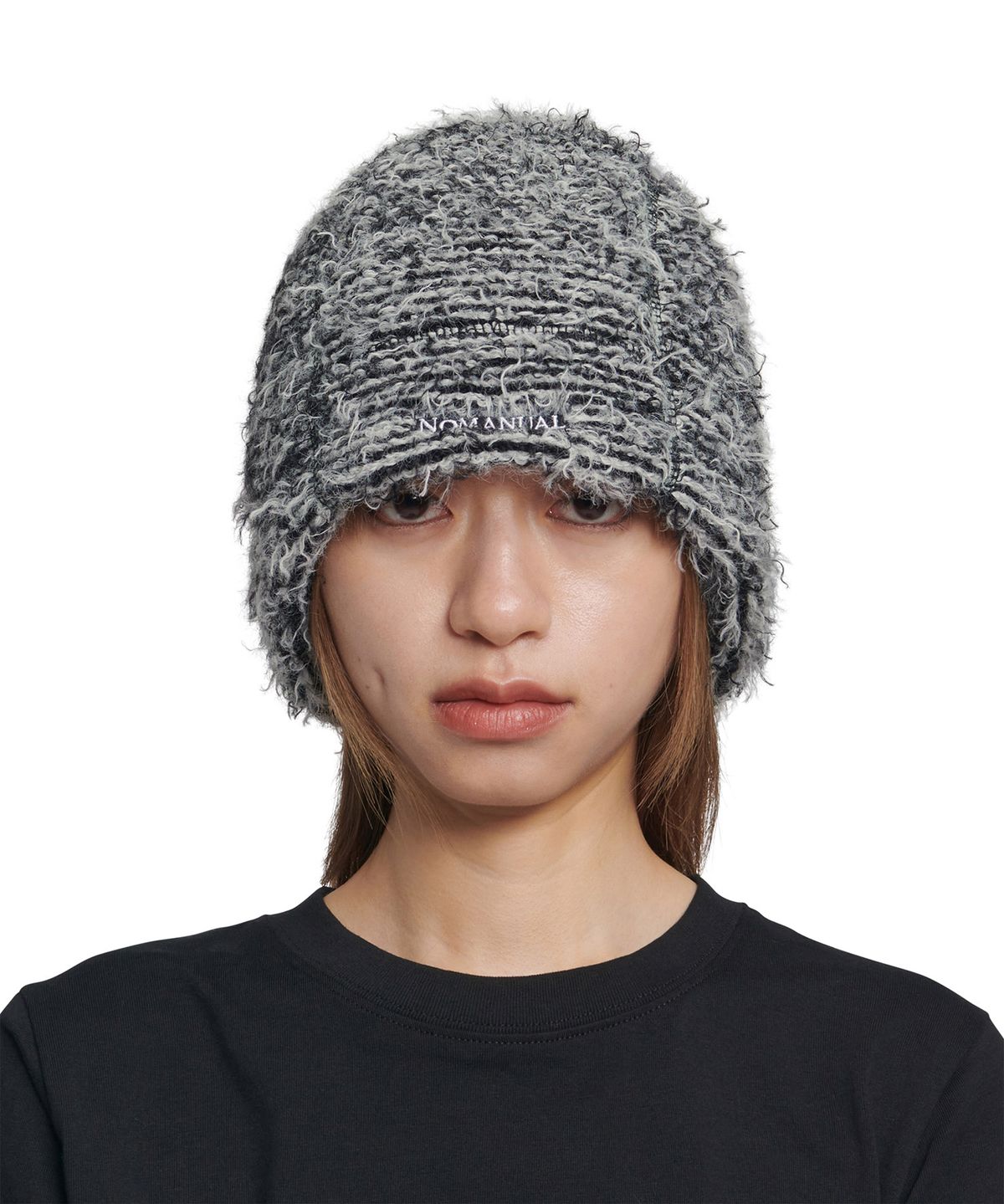 노매뉴얼(NOMANUAL) NEST HAIRY BEANIE - MIXED BLACK