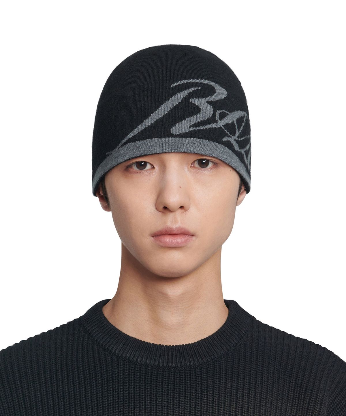 노매뉴얼(NOMANUAL) RAW JACQUARD BEANIE - BLACK