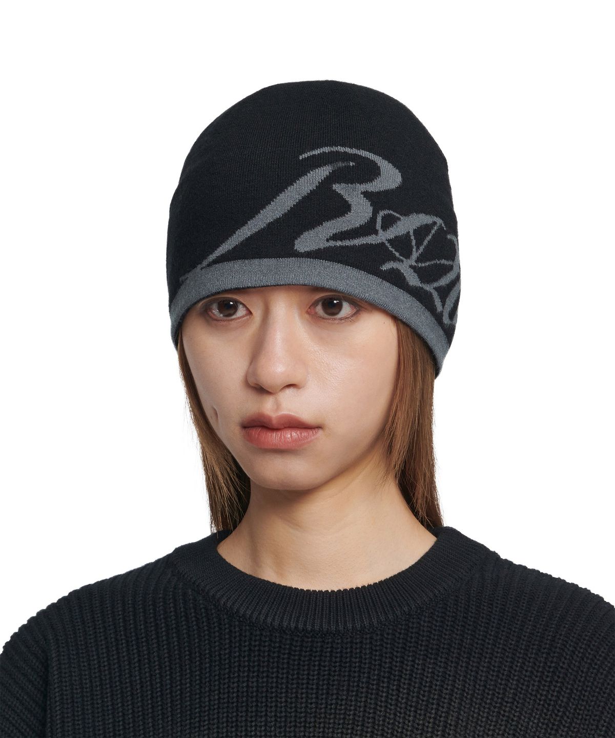 노매뉴얼(NOMANUAL) RAW JACQUARD BEANIE - BLACK