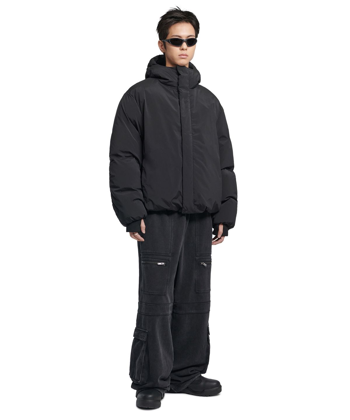 노매뉴얼(NOMANUAL) MULTI CARGO SWEATPANTS - WASHED BLACK