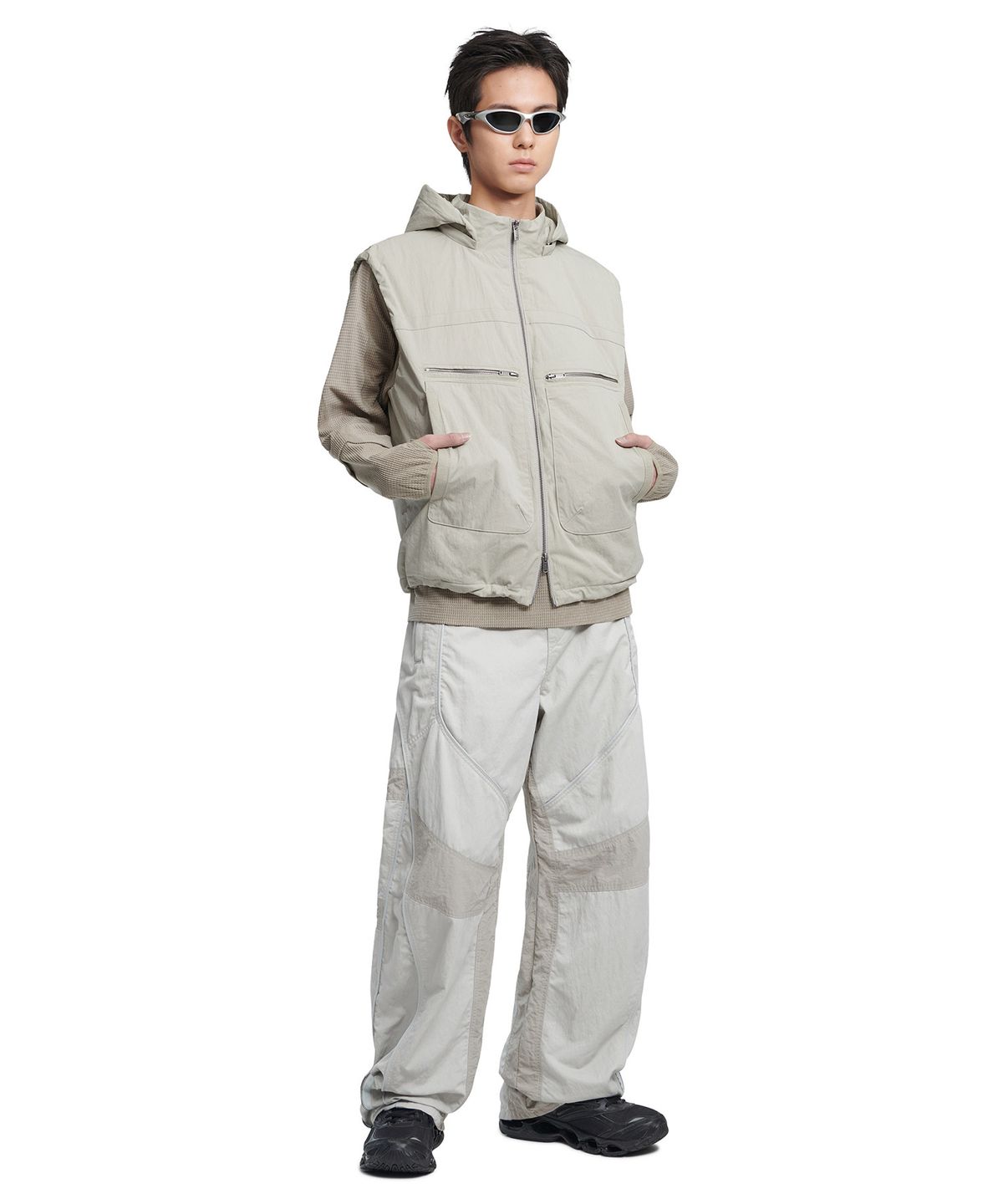 노매뉴얼(NOMANUAL) MOTO TRACK PANTS - LIGHT GRAY