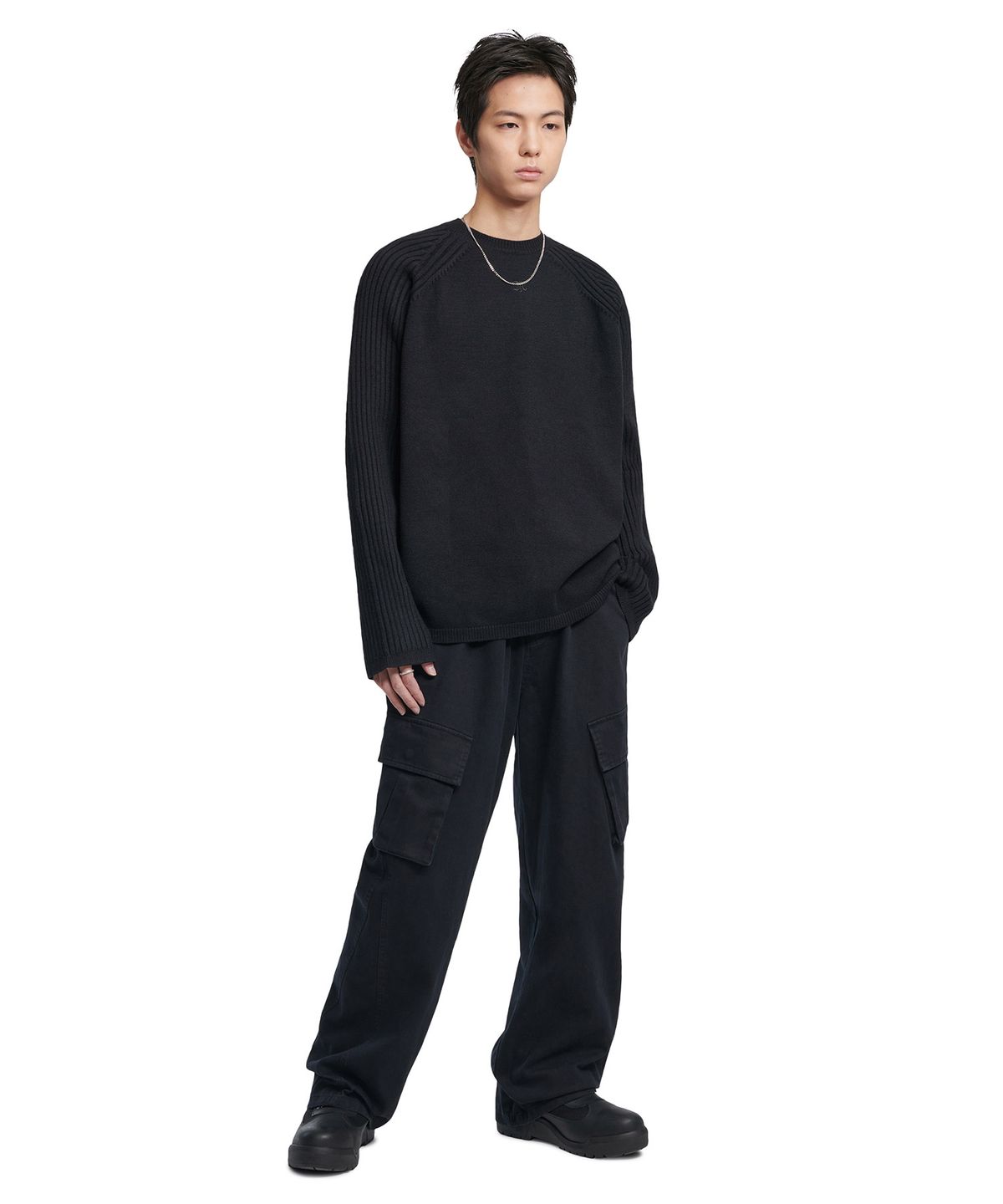 노매뉴얼(NOMANUAL) SLASH CARGO PANTS - BLACK