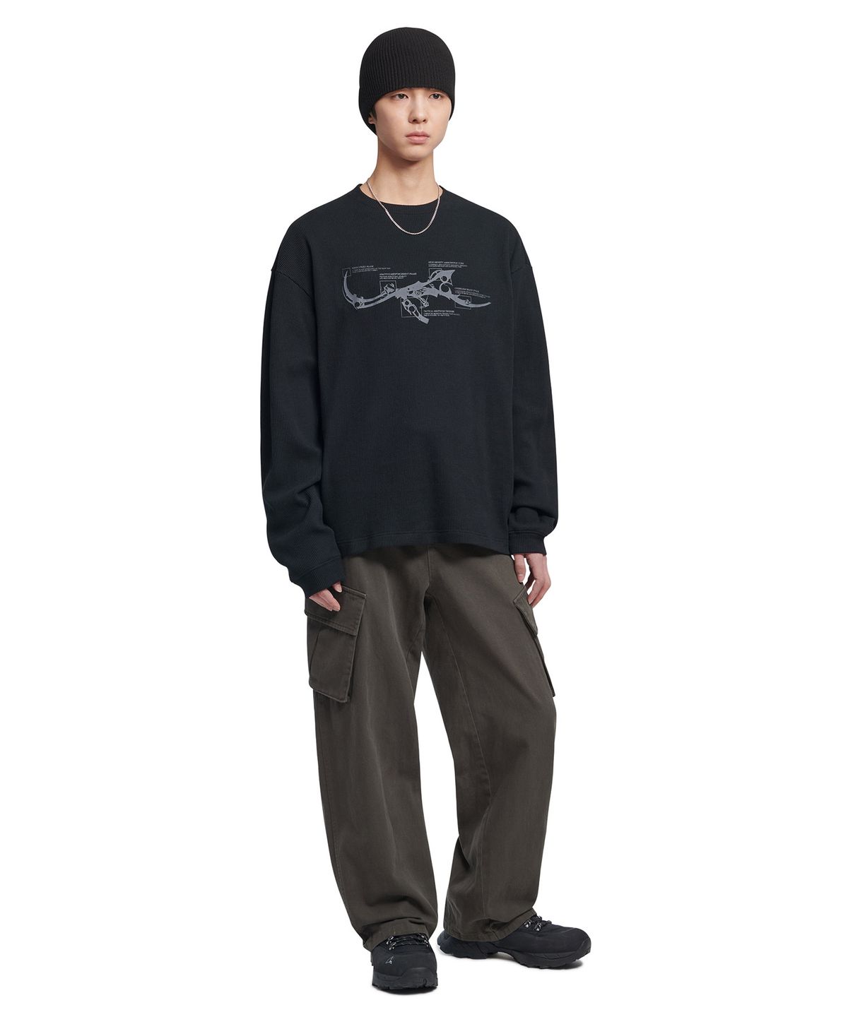 노매뉴얼(NOMANUAL) SLASH CARGO PANTS - CHARCOAL