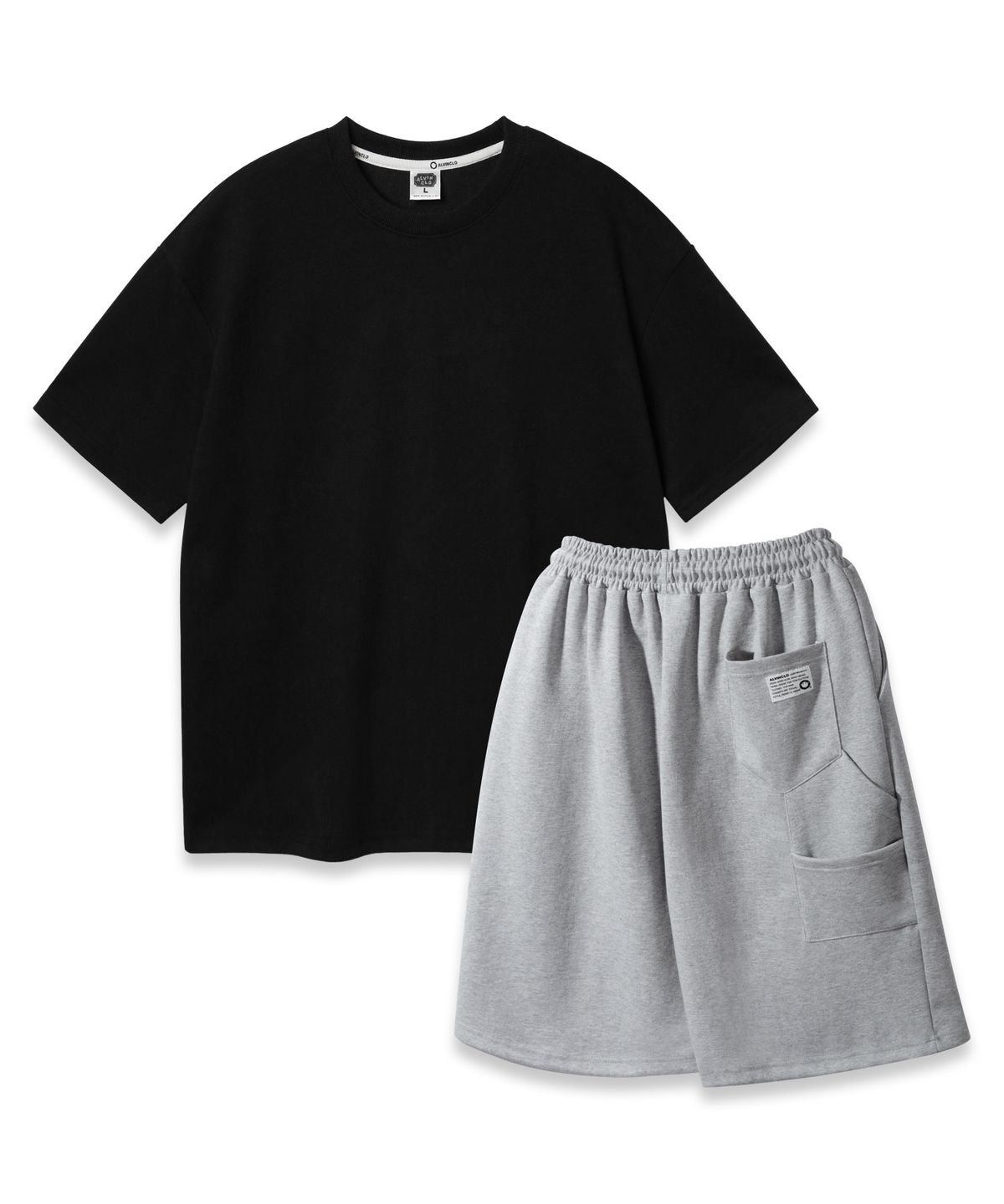 앨빈클로(ALVINCLO) [SET] 더블코튼 오버핏 반팔티 카펜터 트레이닝 밴딩 반바지 셋업