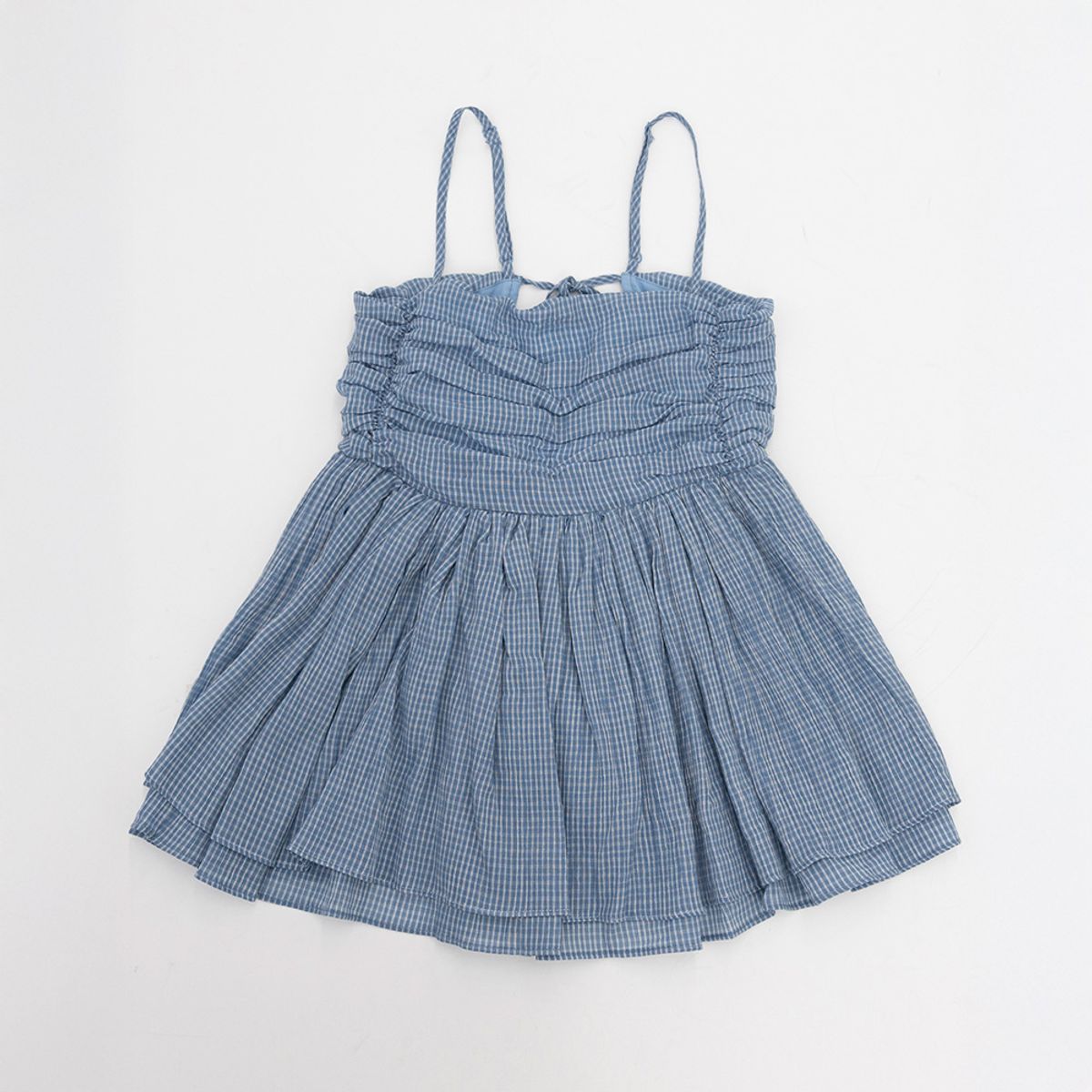 던드롭(DUNDROP) DD_Sling check folds sleeveless top_BLUE