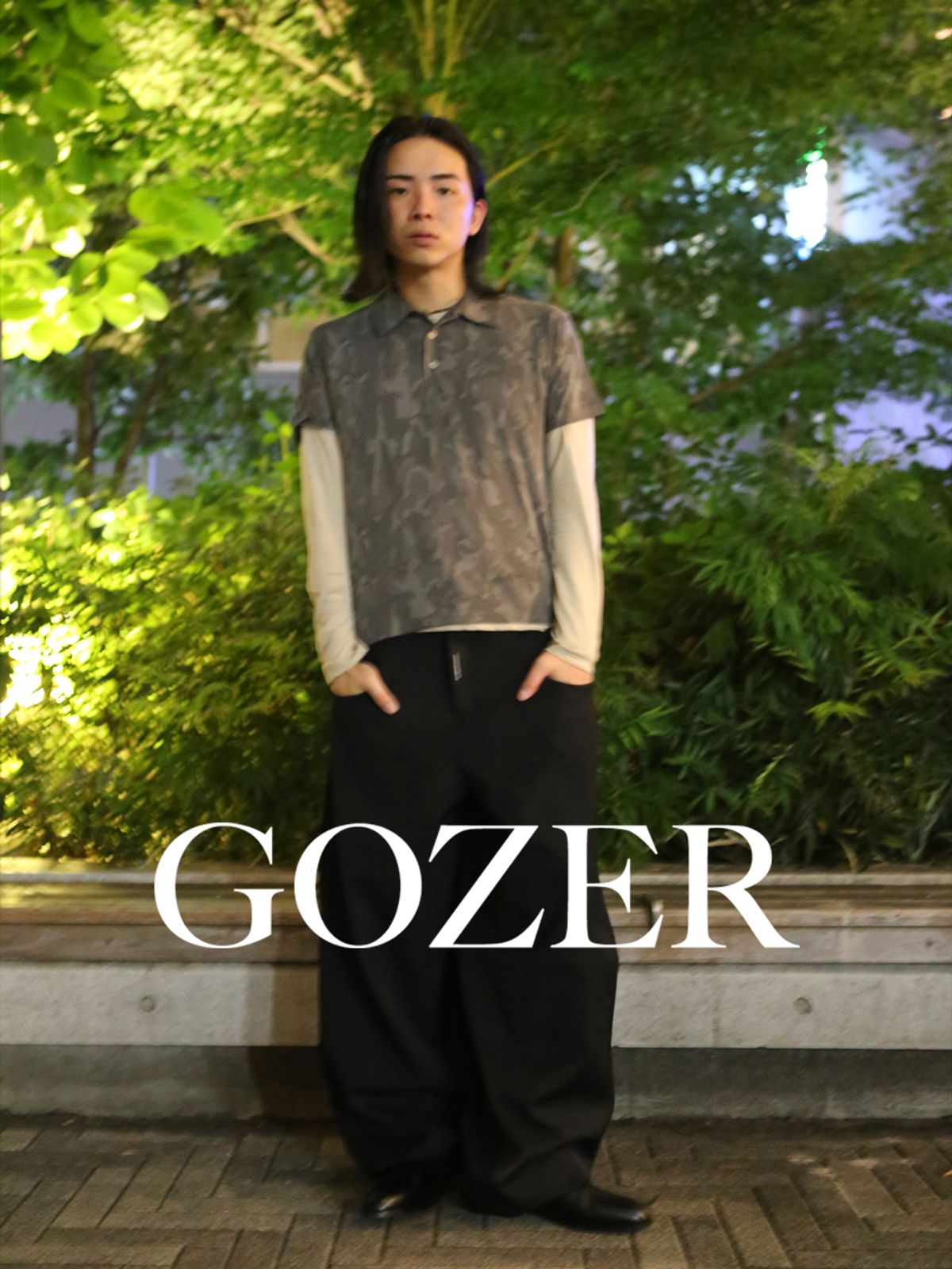 고저(GOZER) CAMO COLLAR HALF T-SHIRT_DARK