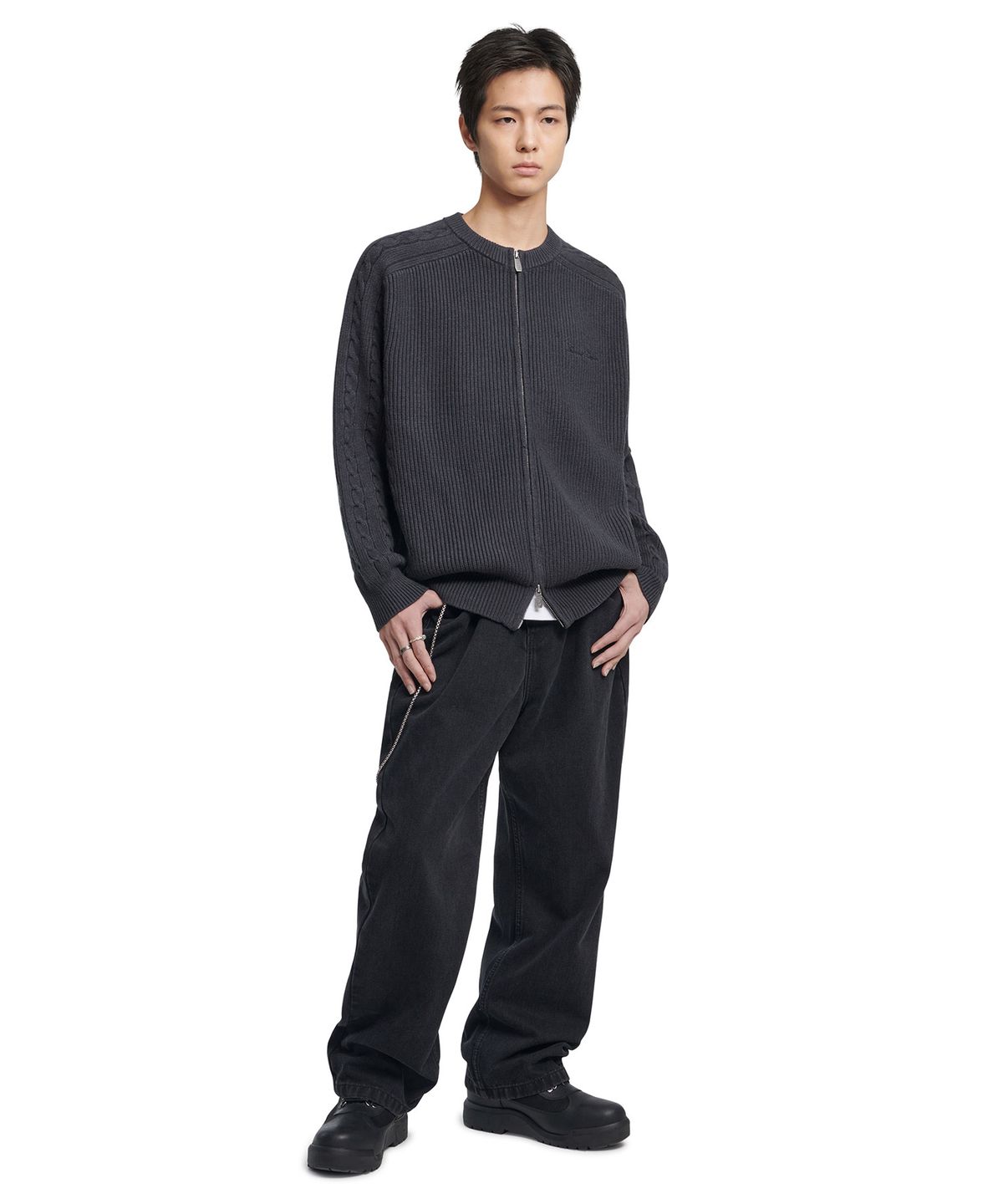 노매뉴얼(NOMANUAL) STRAIGHT WIDE DENIM PANTS - BLACK