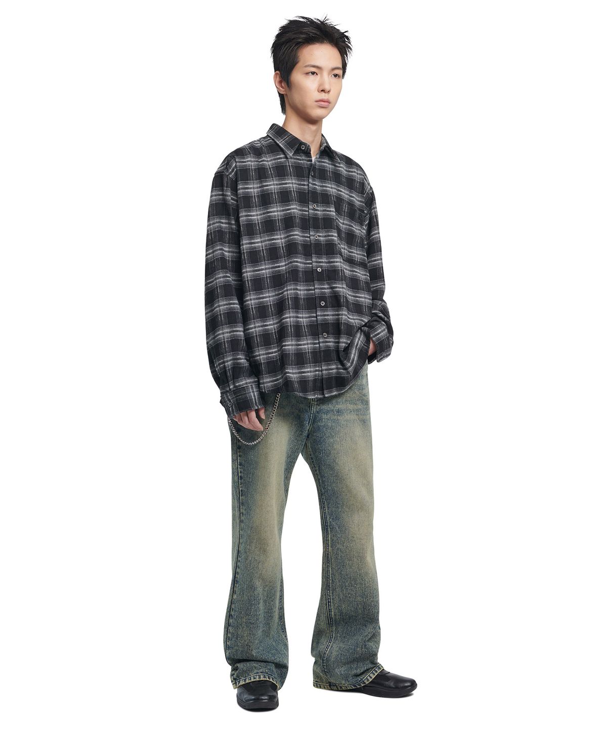 노매뉴얼(NOMANUAL) SOFT FLARE DENIM PANTS - WASHED BLUE
